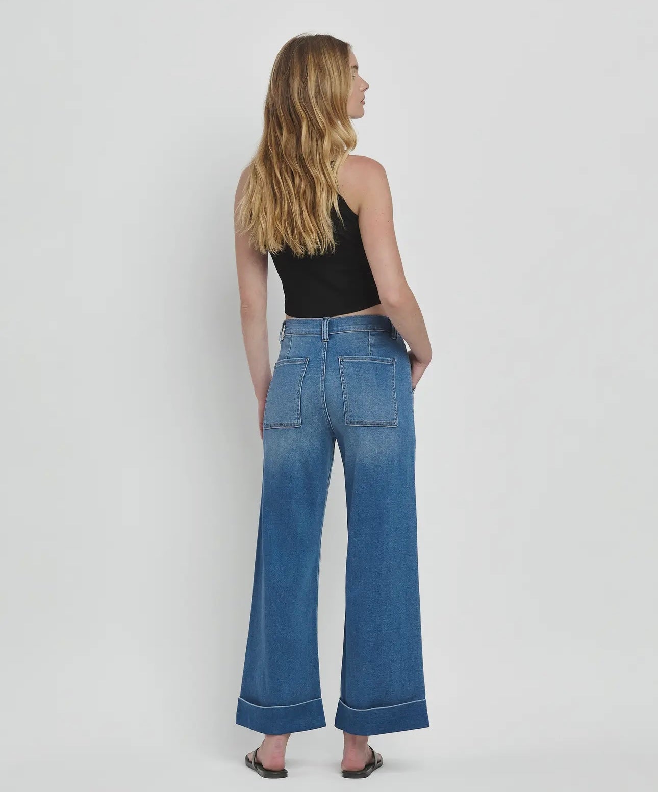 Double Cuff Baggy Loose Fit Wide Leg Jeans