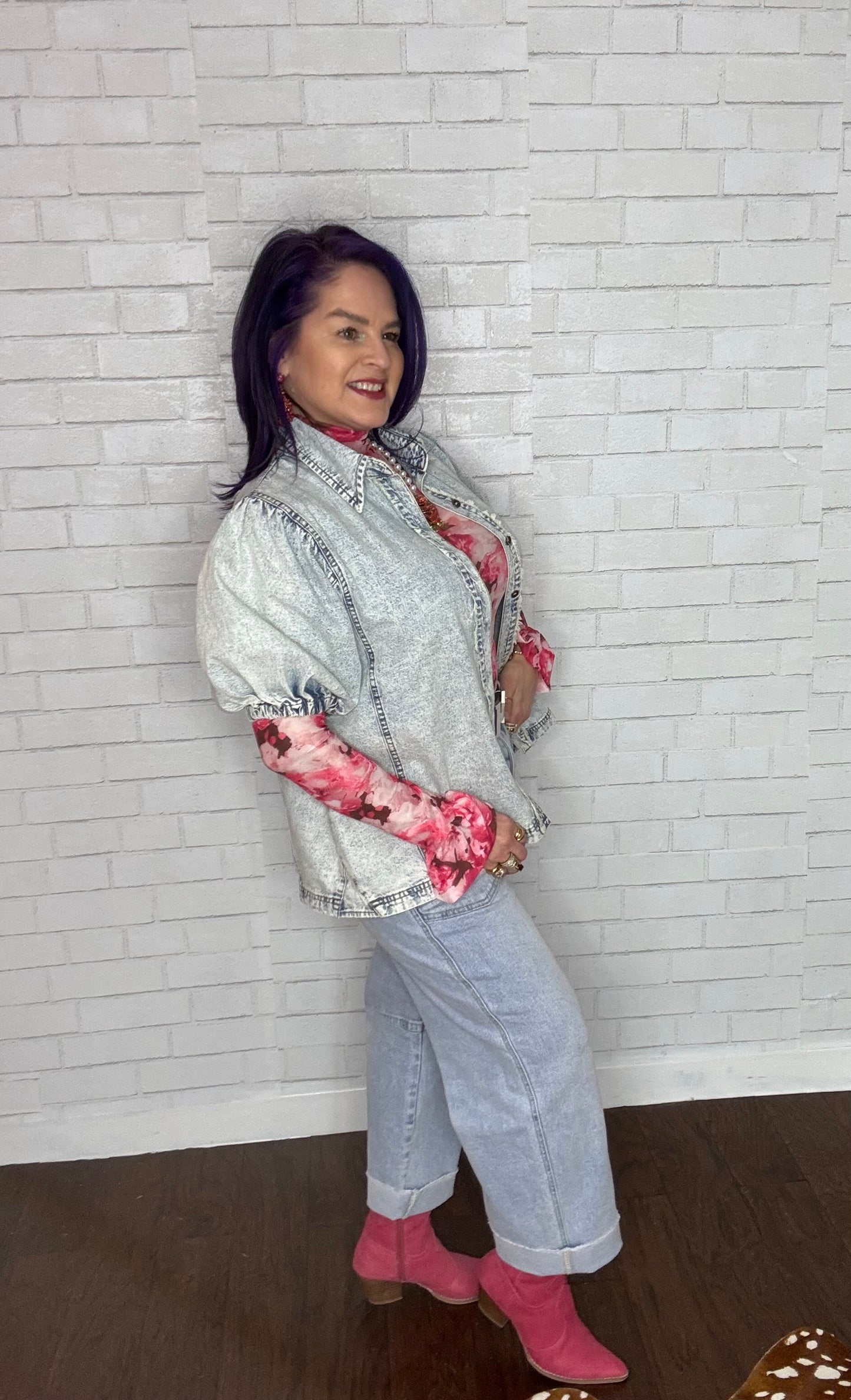 Pink Floral Mesh Top