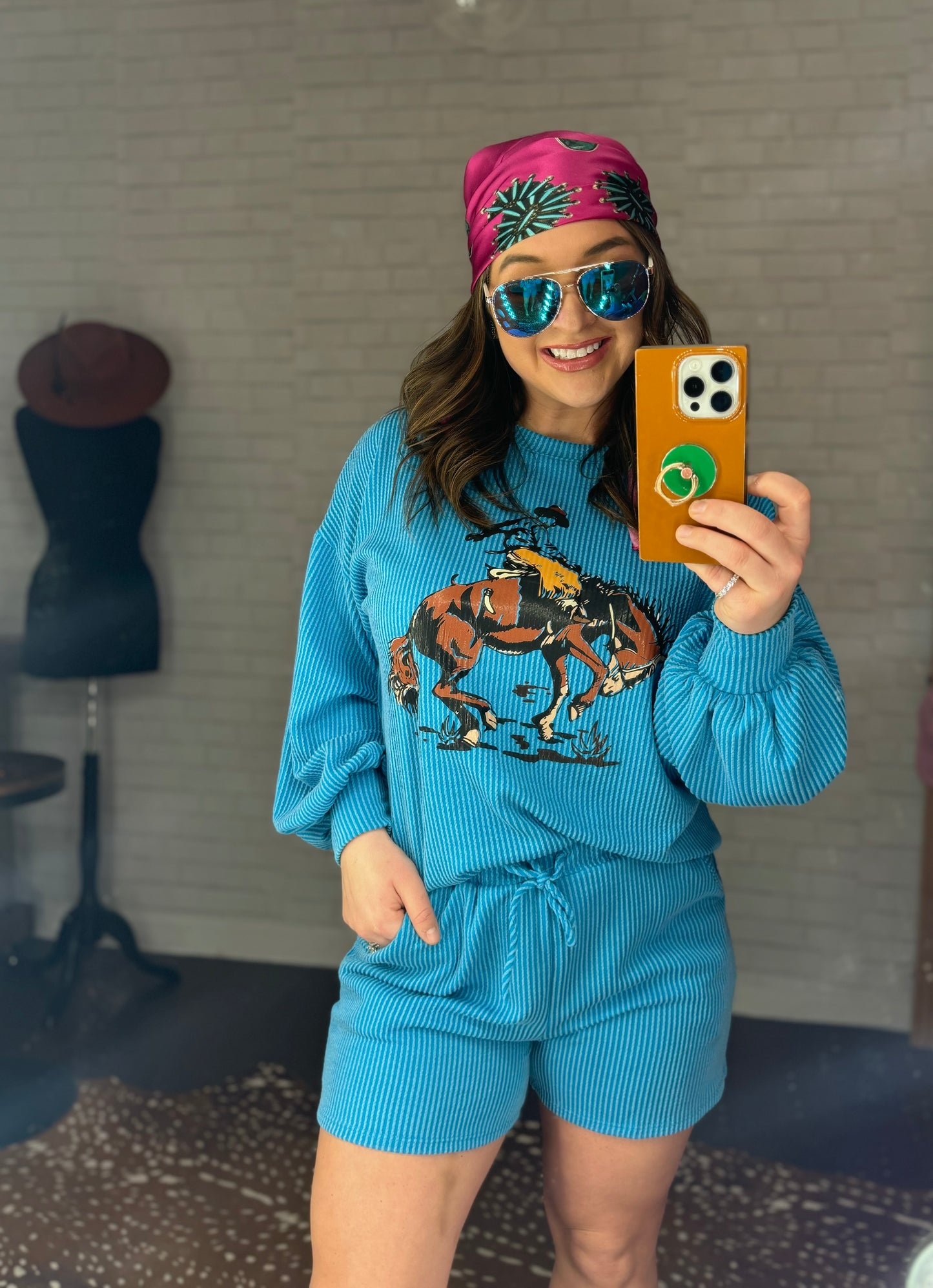 Turquoise Ribbed Graphic Set