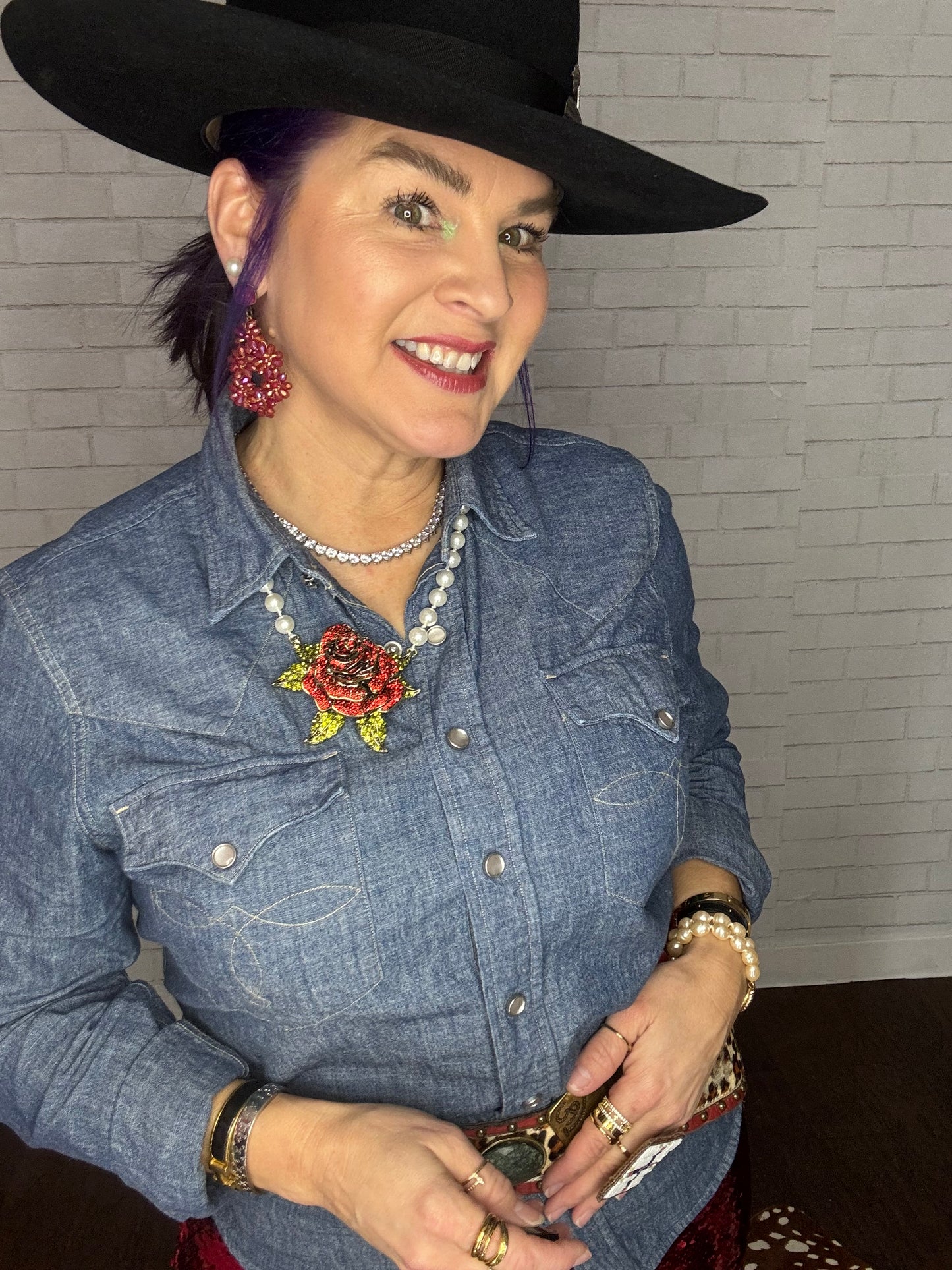 Fuchsia Bead Chandelier Earring