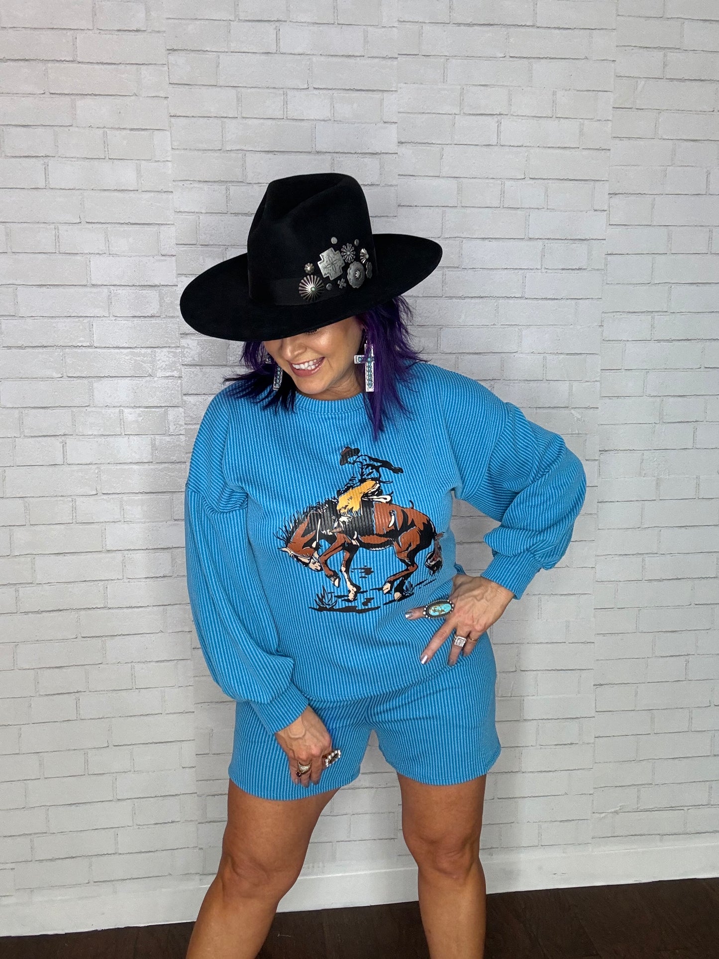 Turquoise Ribbed Graphic Set