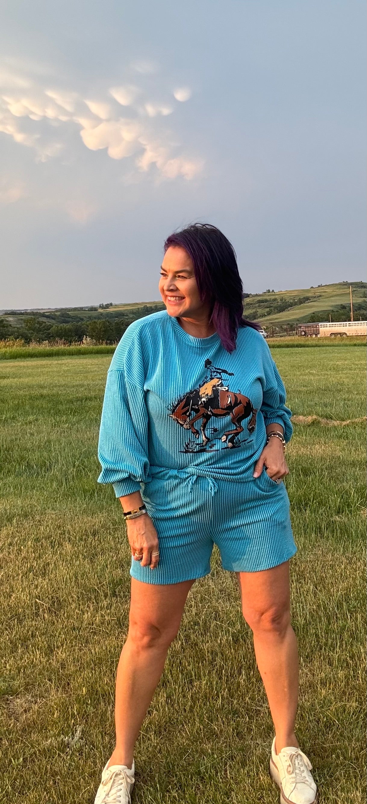 Turquoise Ribbed Graphic Set