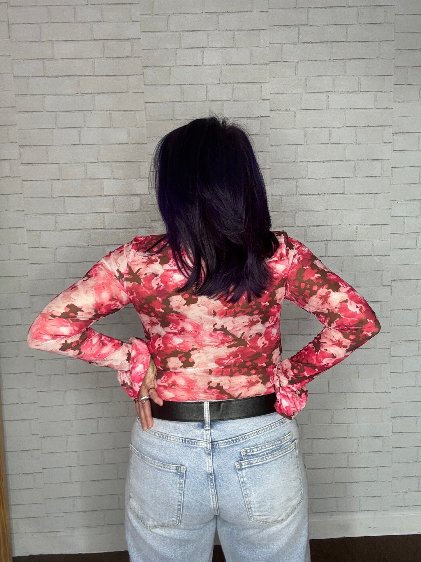 Pink Floral Mesh Top