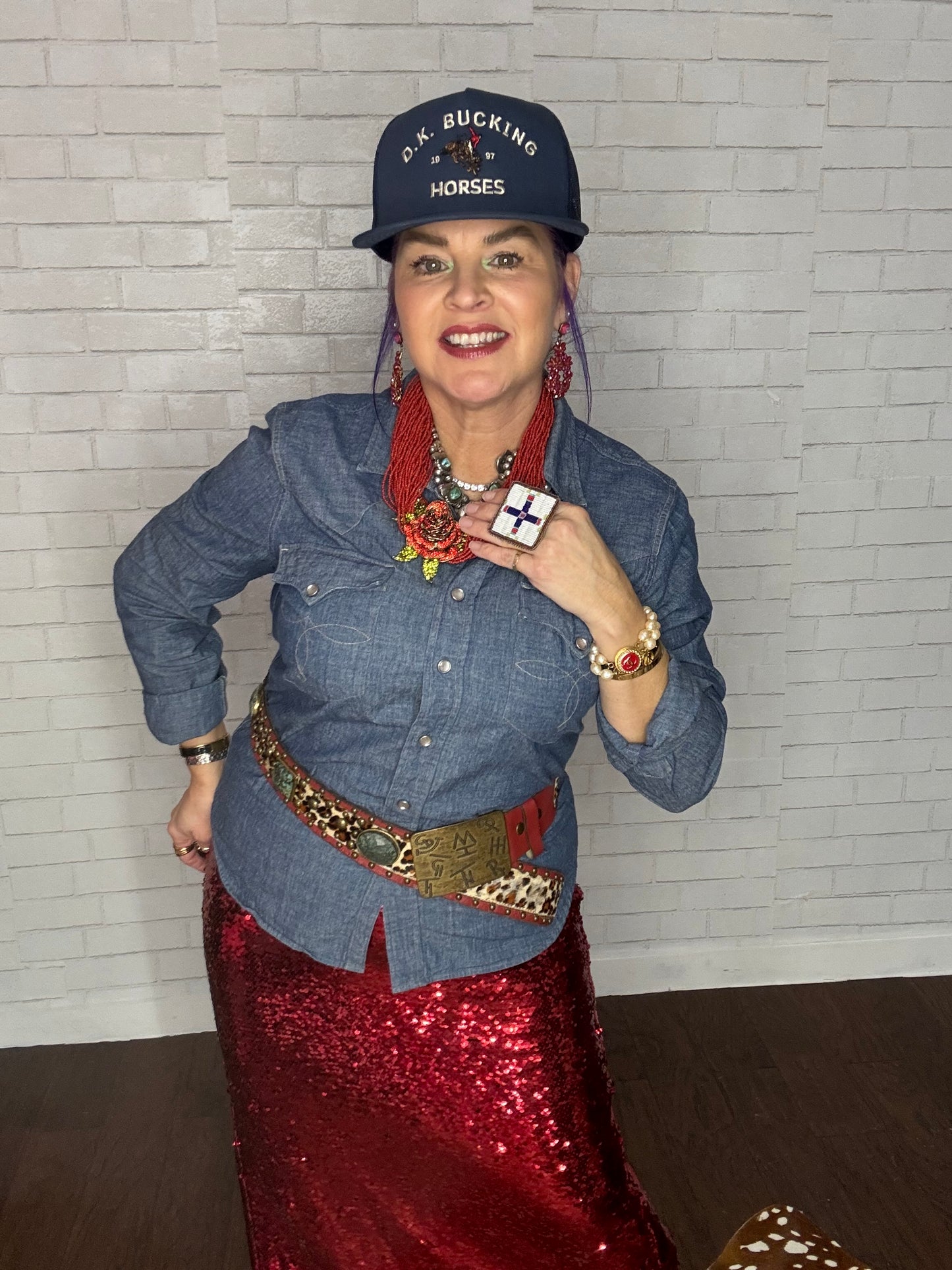 Fuchsia Bead Chandelier Earring