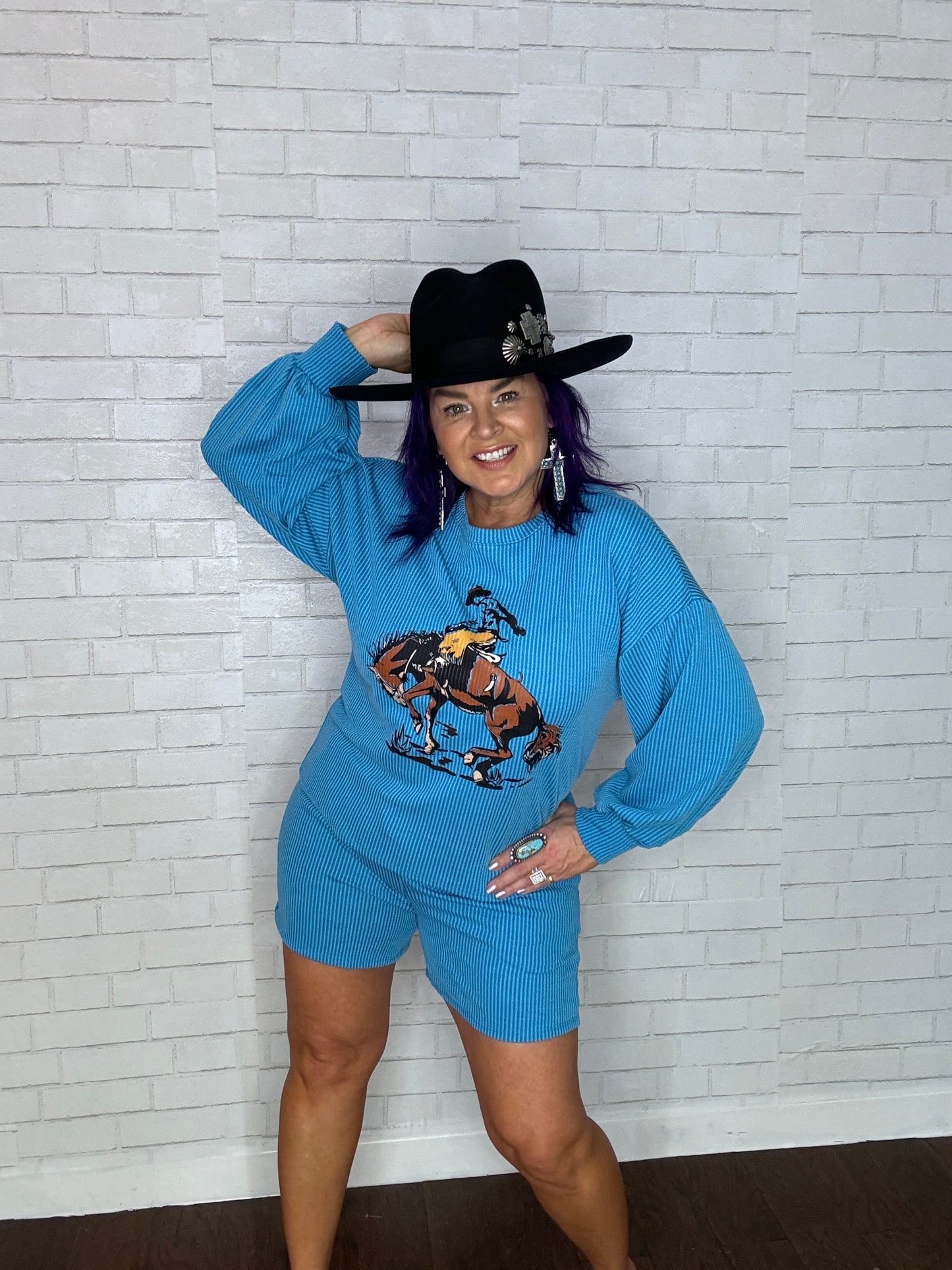 Turquoise Ribbed Graphic Set