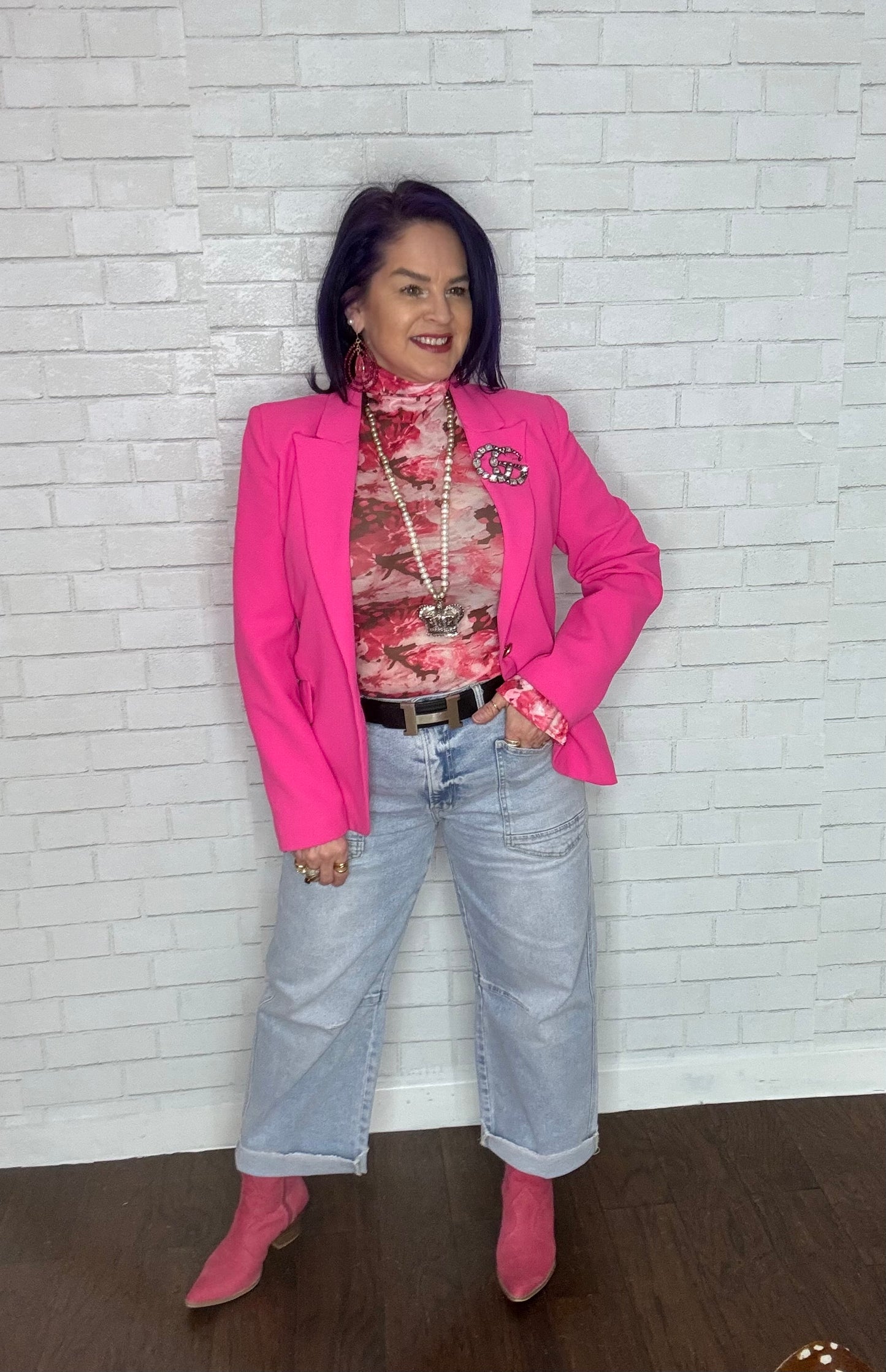 Pink Floral Mesh Top