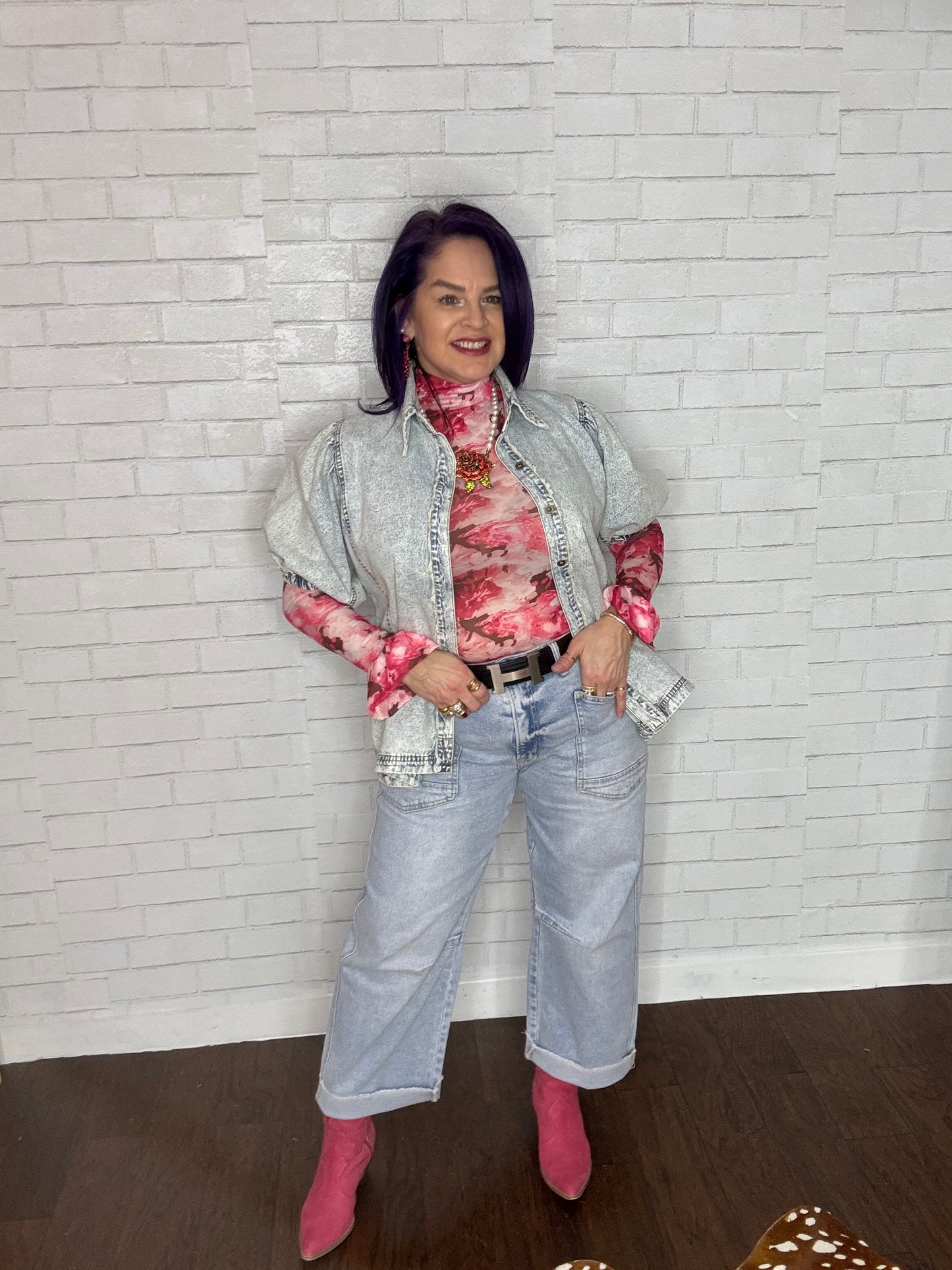 Pink Floral Mesh Top