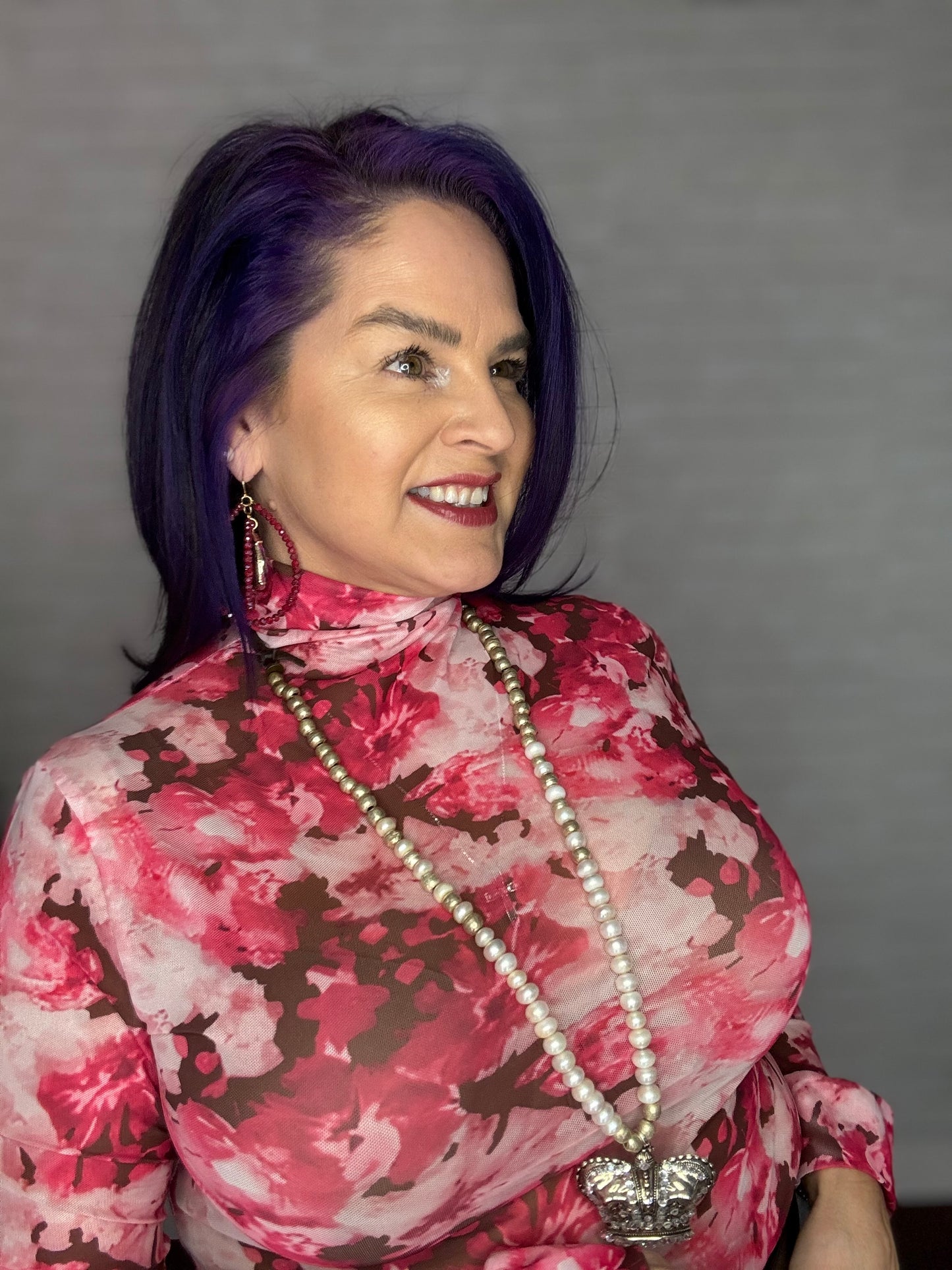 Pink Floral Mesh Top