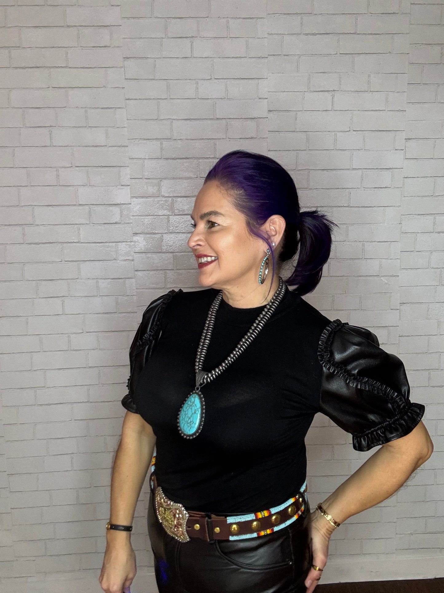 Double Silver Pearl Beads Strings Blue Stone Pendant Necklace