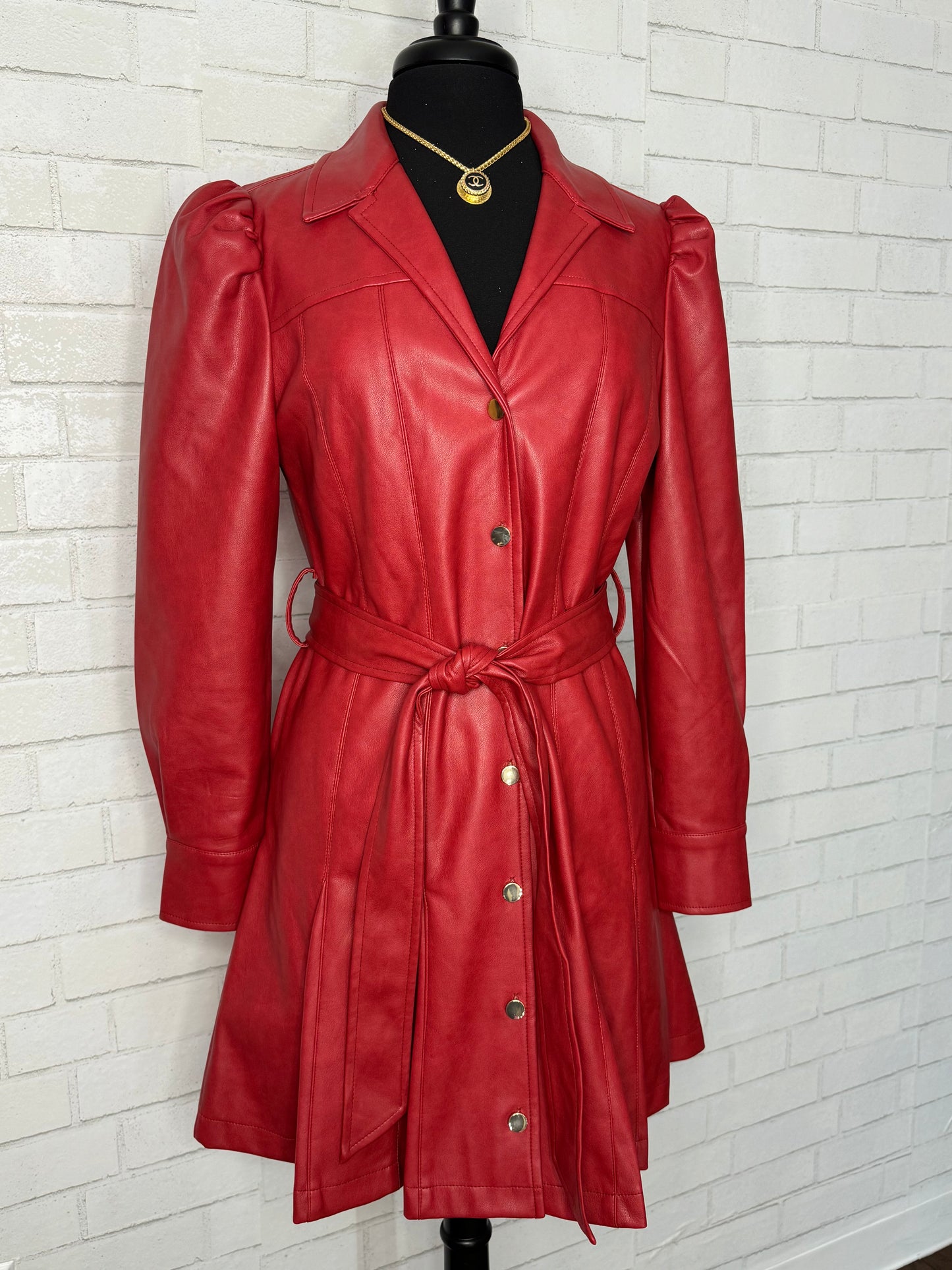 Faux Leather Belted Dress or Jacket