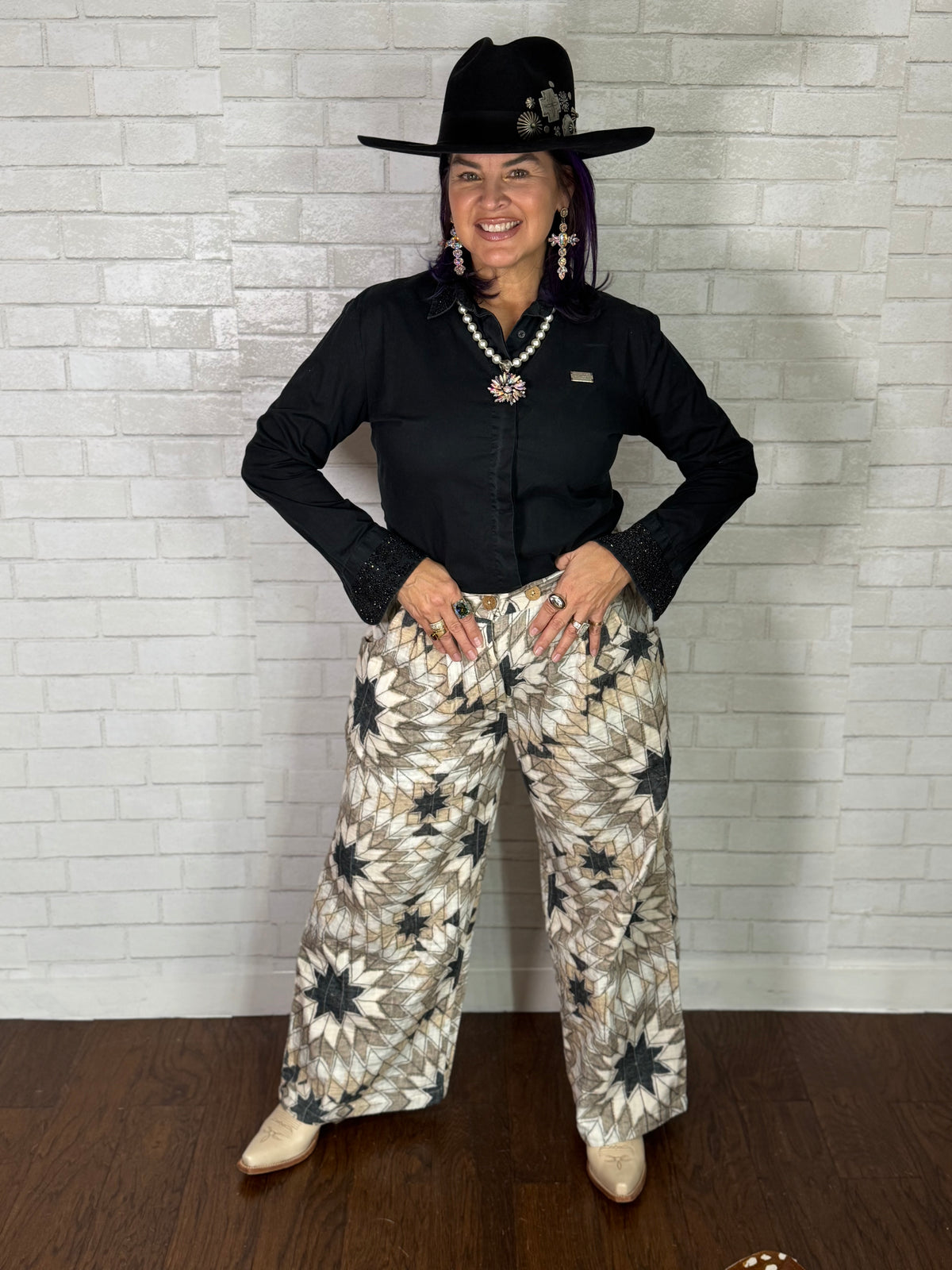 Geometric Star Wide Leg Pants