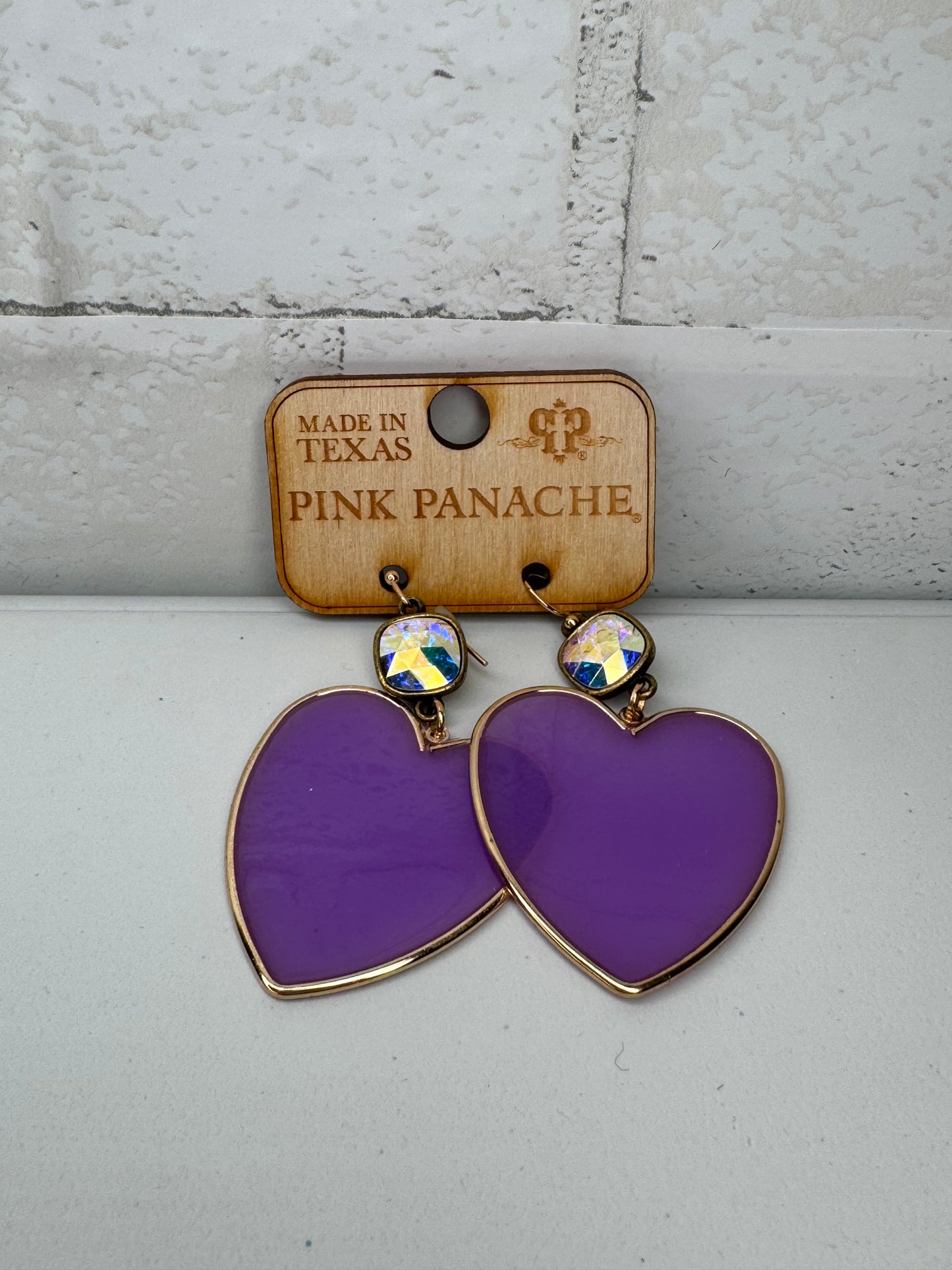 Purple Acrylic Heart Earring, Austrian Crystal