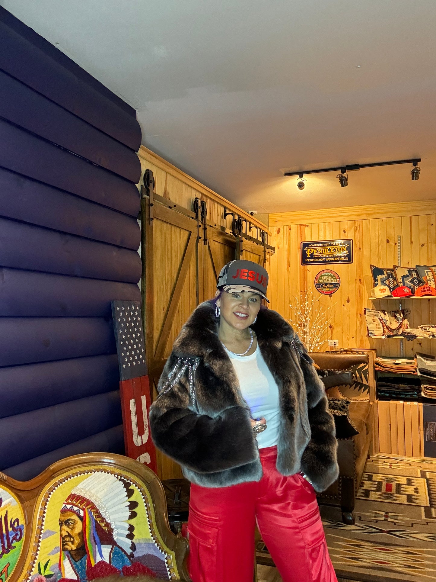 JESUS White Snow Camo Trucker Cap w/Metallic Red