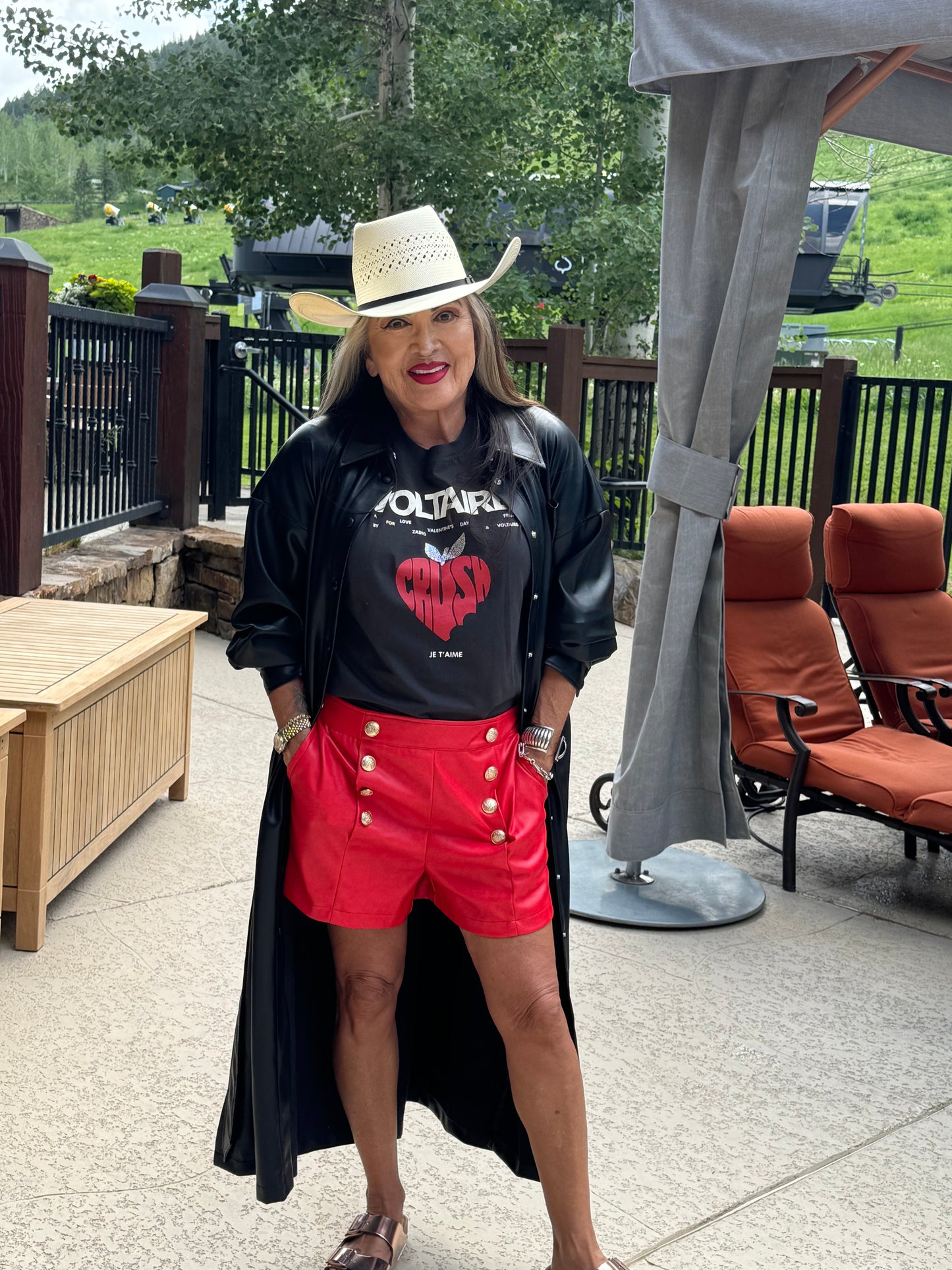 Faux Leather High-Waisted Button Shorts