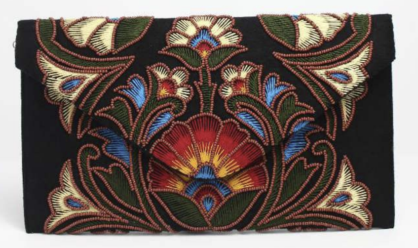 All Silk Hand Embroidered Floral Clutch