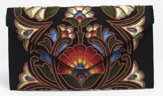 All Silk Hand Embroidered Floral Clutch