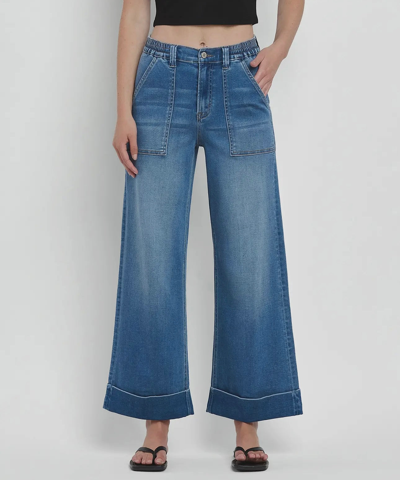Double Cuff Baggy Loose Fit Wide Leg Jeans