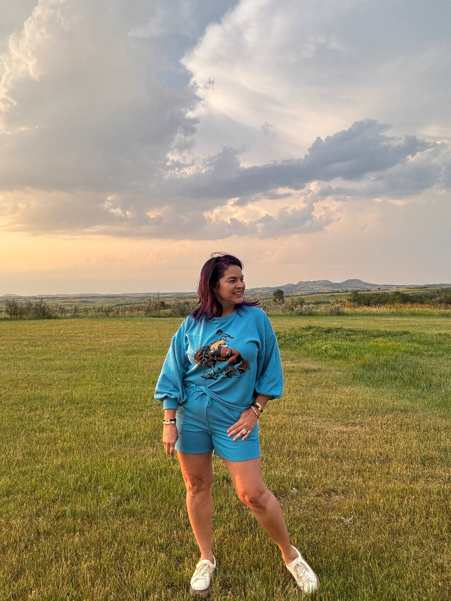 Turquoise Ribbed Graphic Set