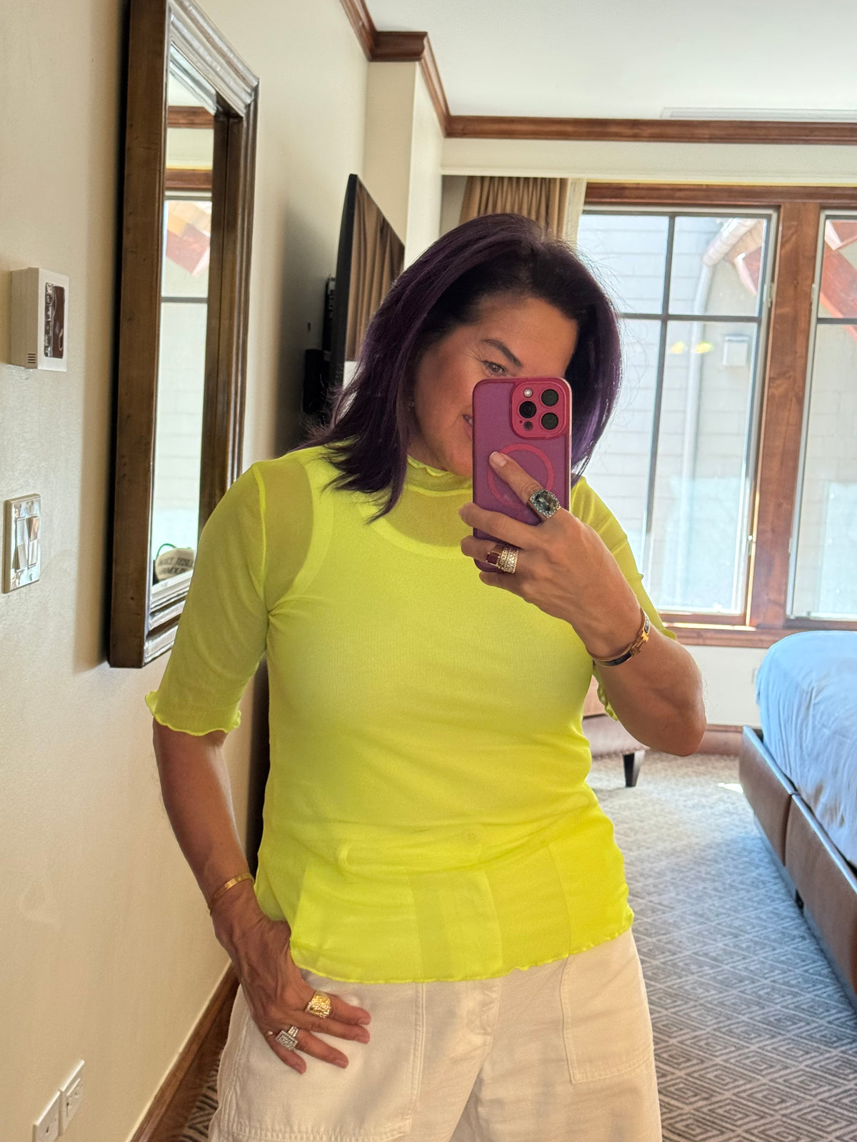 Neon Line Short Sleeve Mesh Top