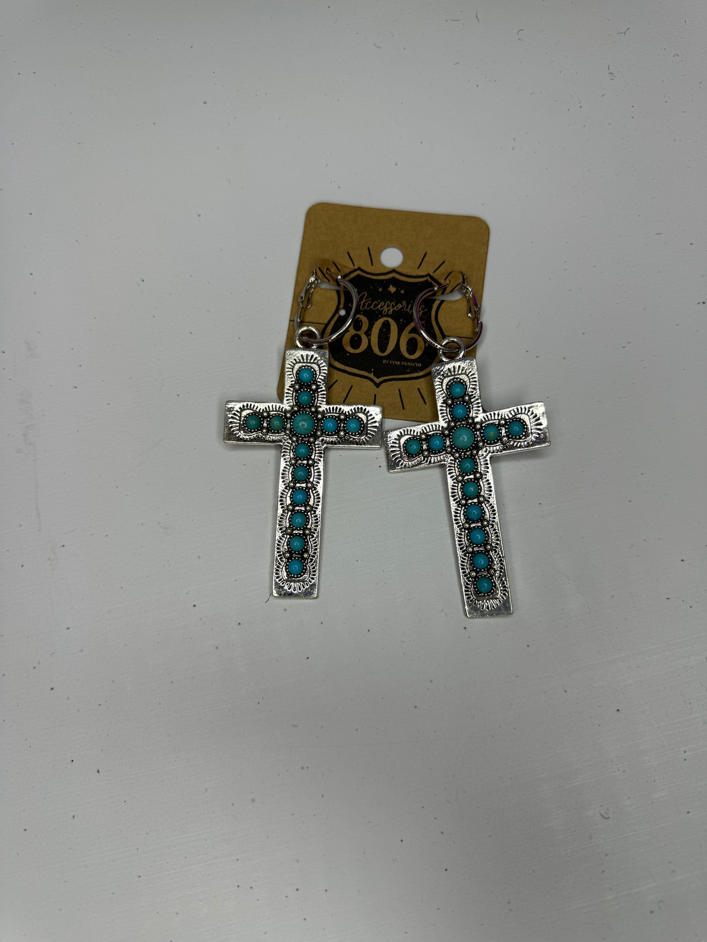 Cross Earring w/Stones Hoop