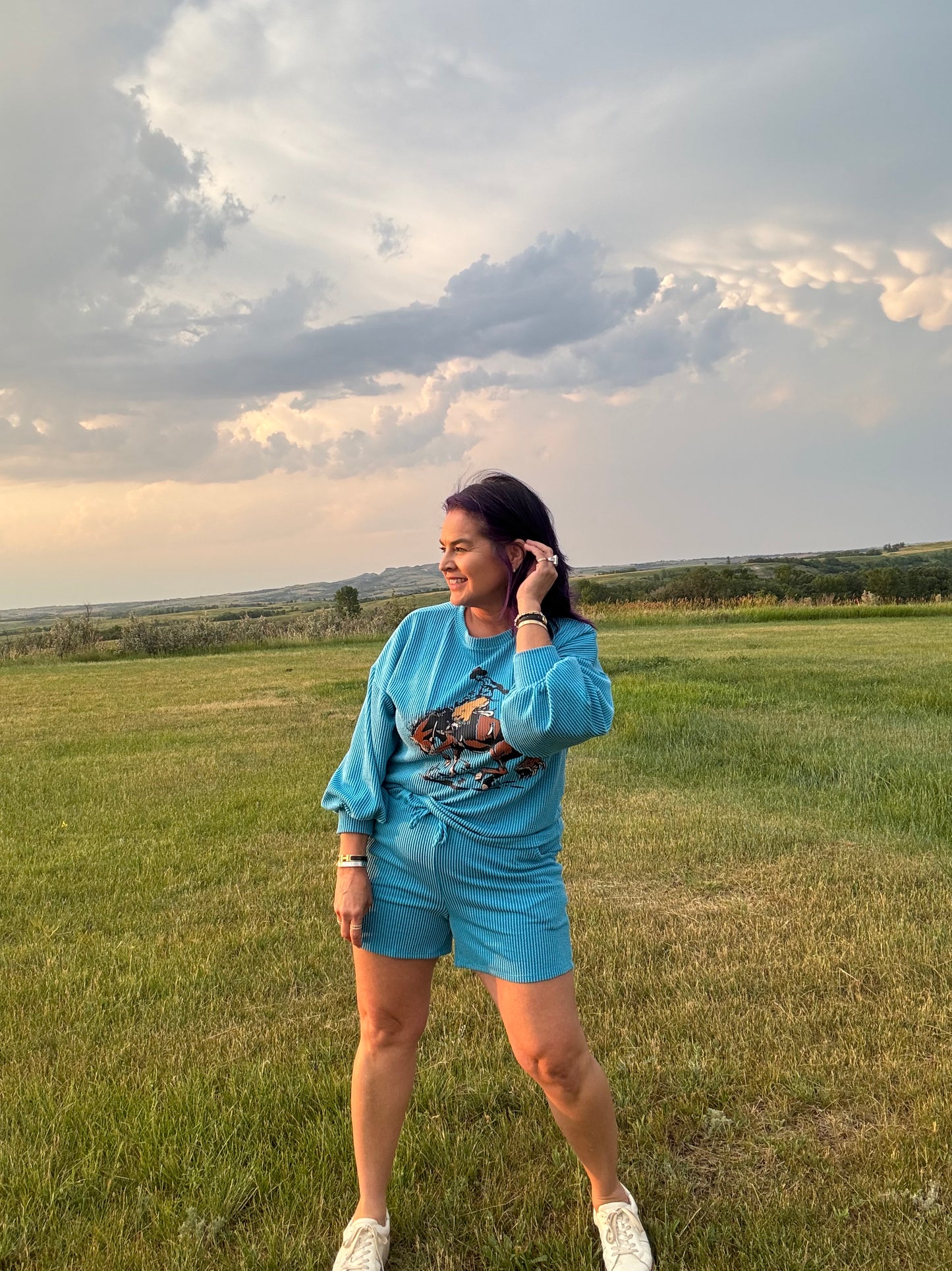 Turquoise Ribbed Graphic Set