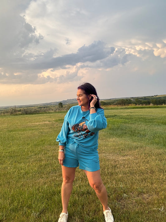 Turquoise Ribbed Graphic Set