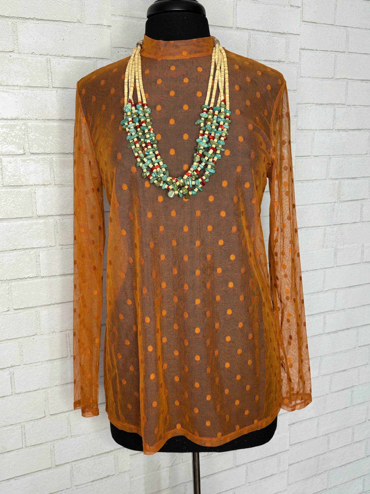 Bronze Polka Dot Mesh Top