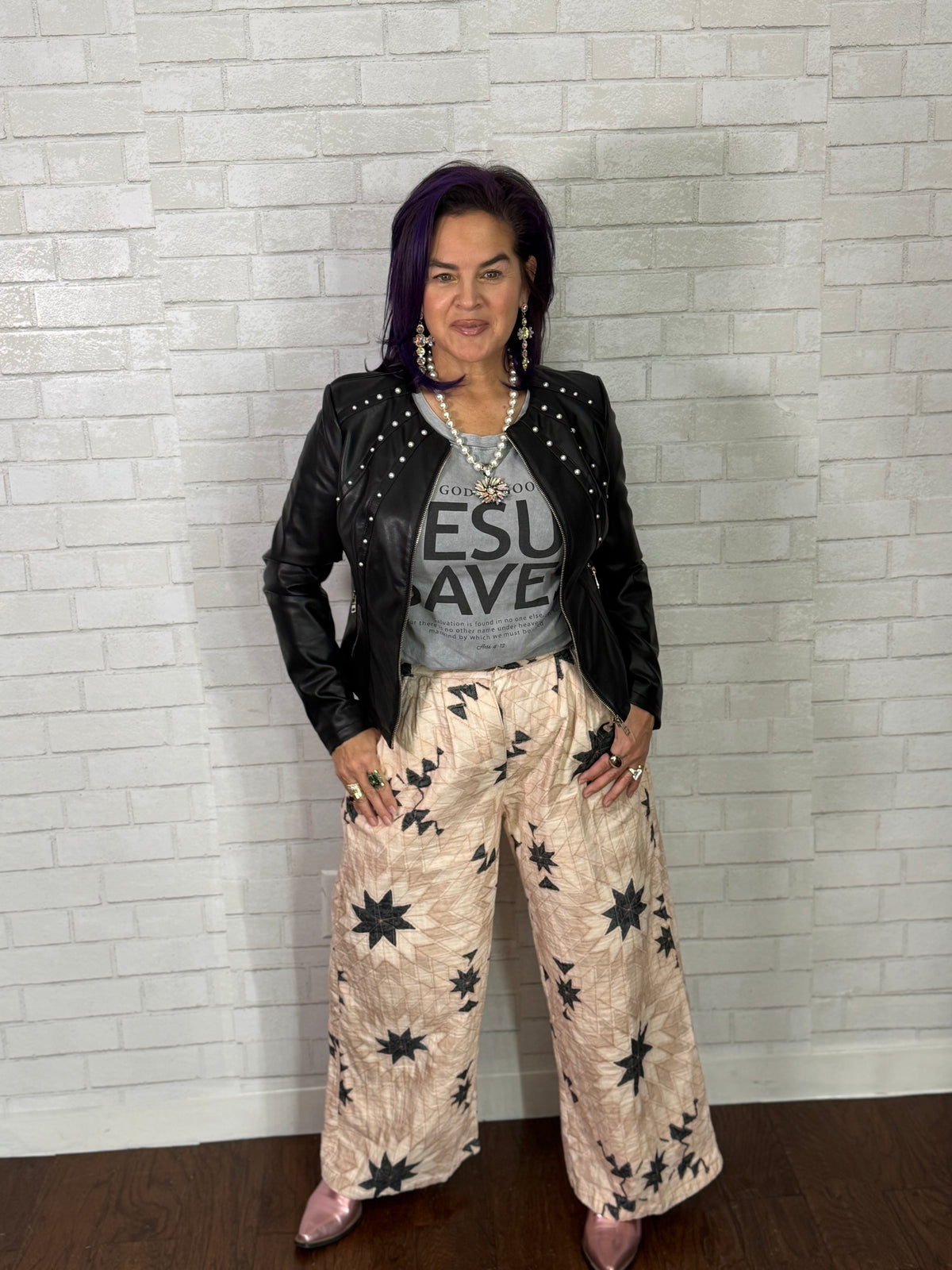 Geometric Star Wide Leg Pants