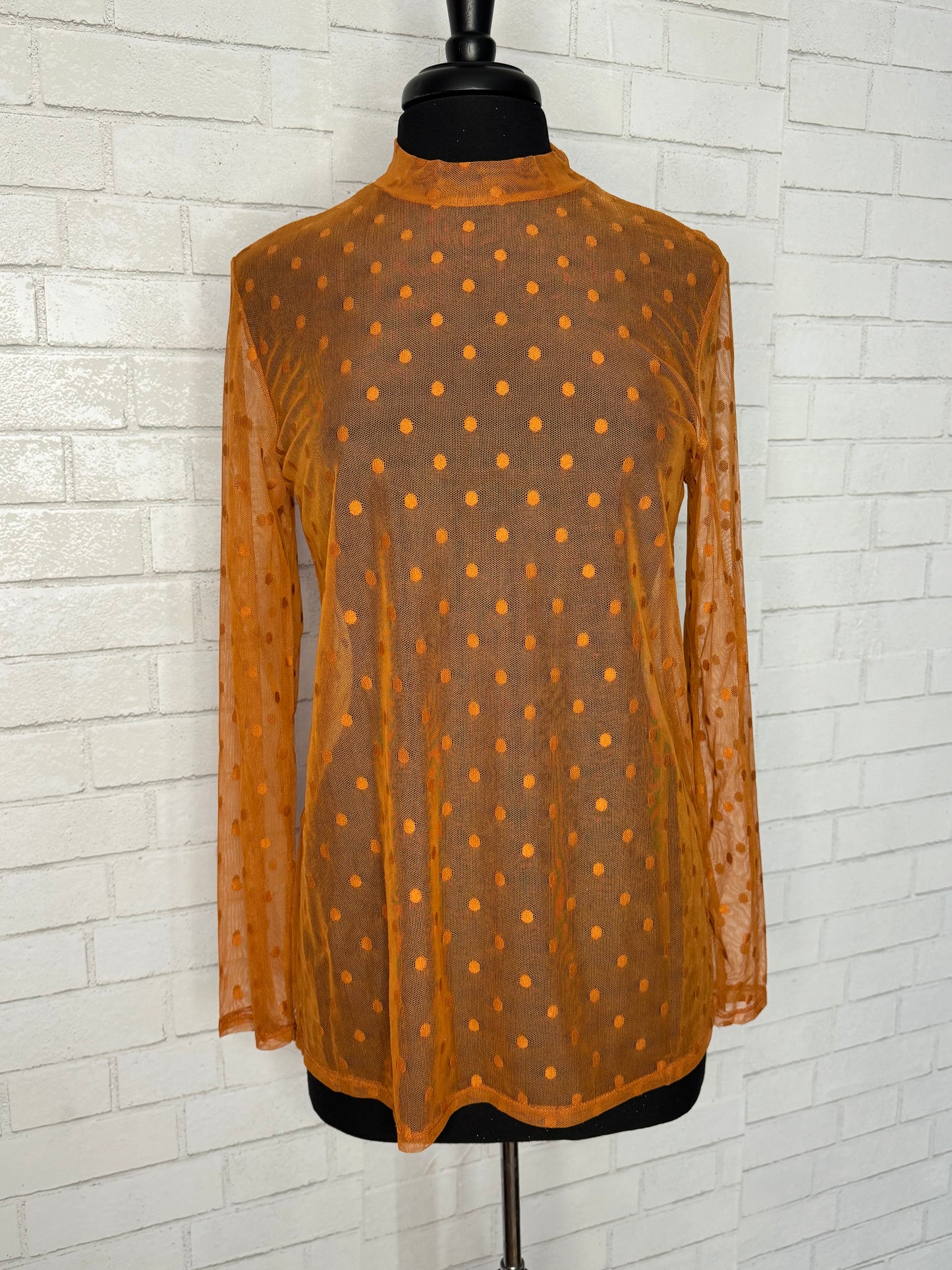 Bronze Polka Dot Mesh Top