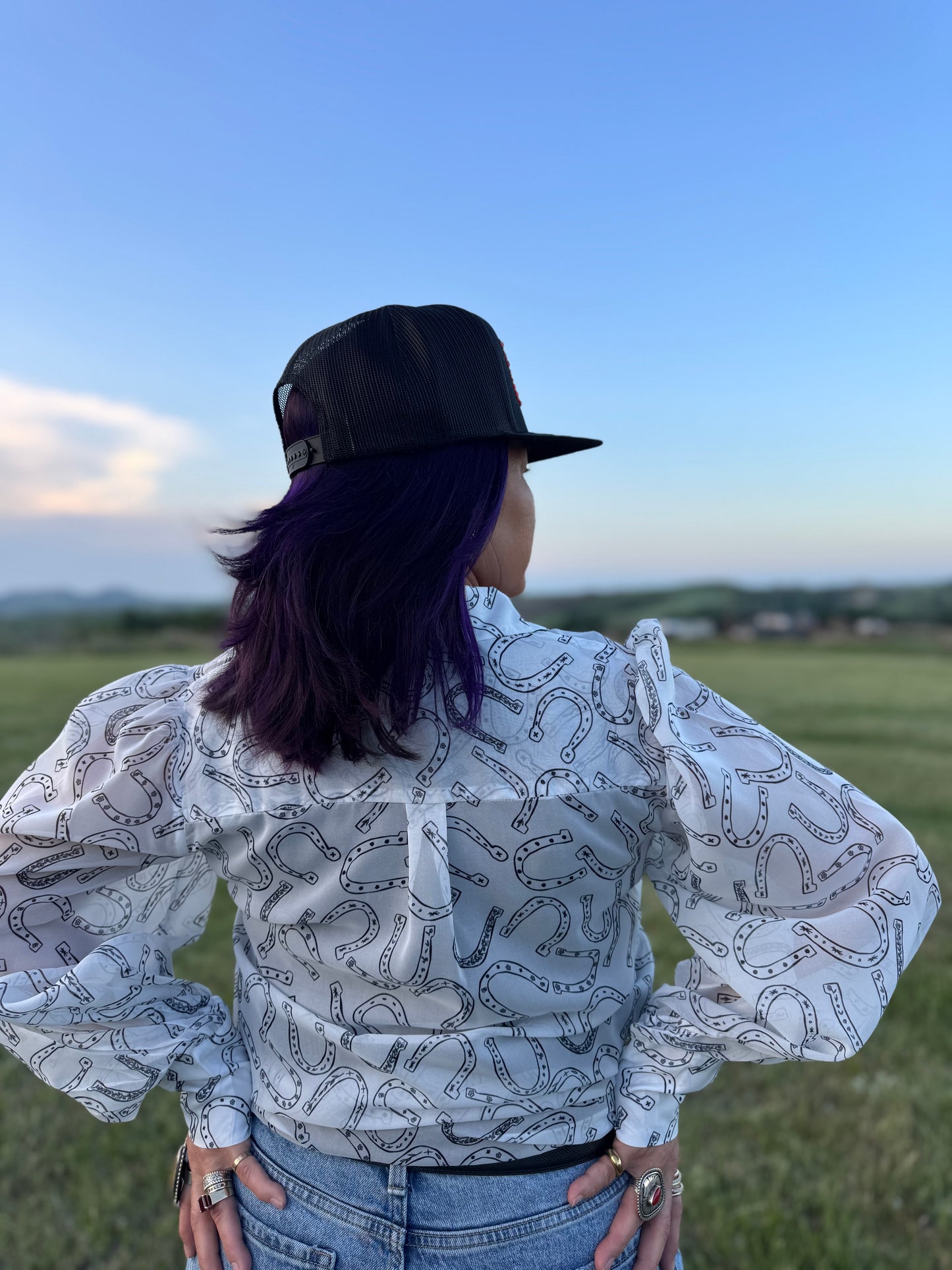 Sheer Chiffon Horseshoe Print Blouse