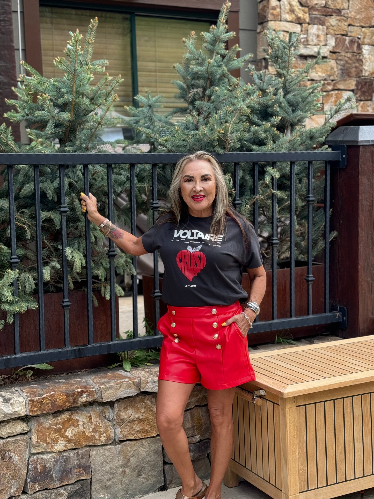 Faux Leather High-Waisted Button Shorts