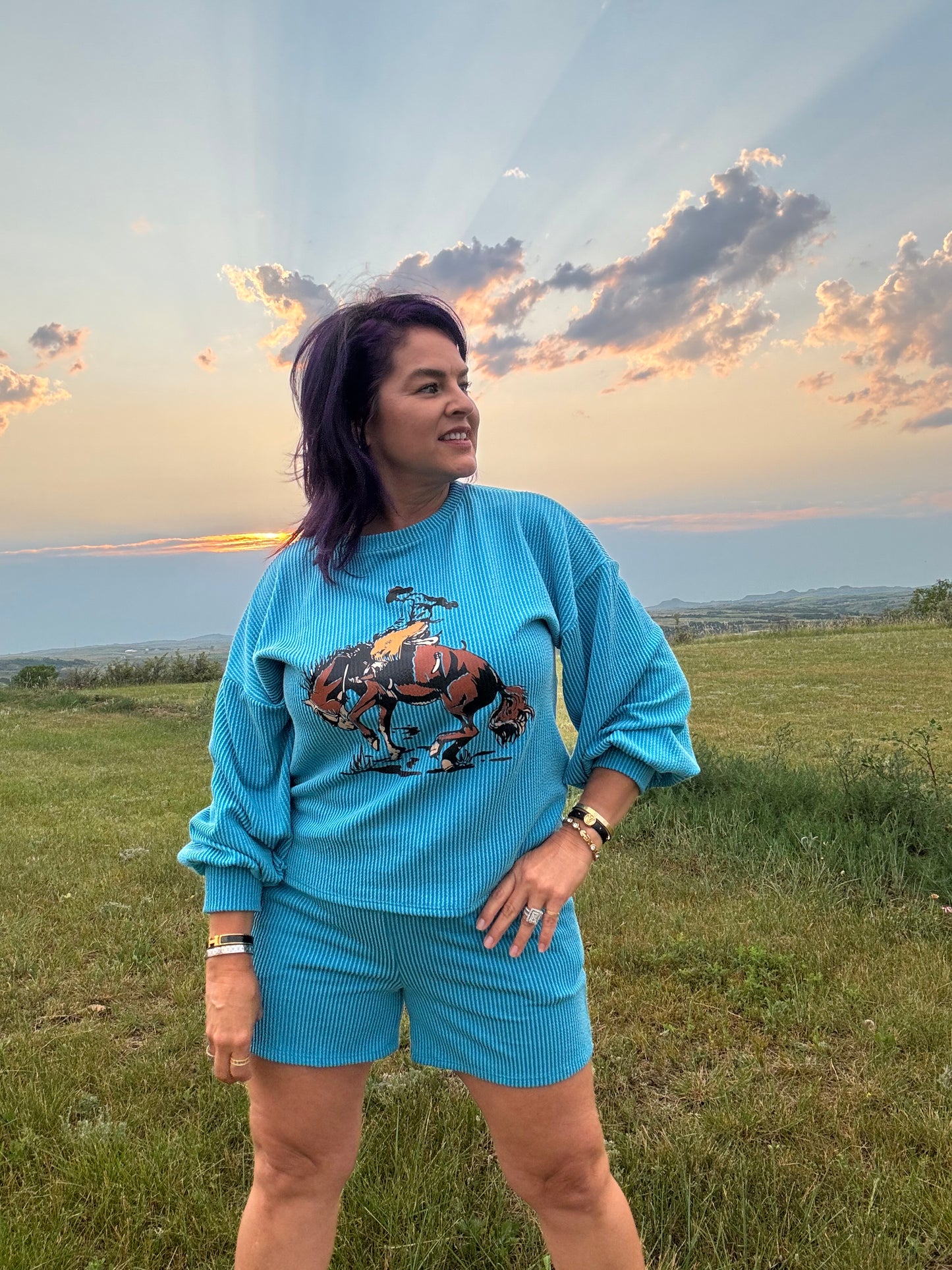 Turquoise Ribbed Graphic Set