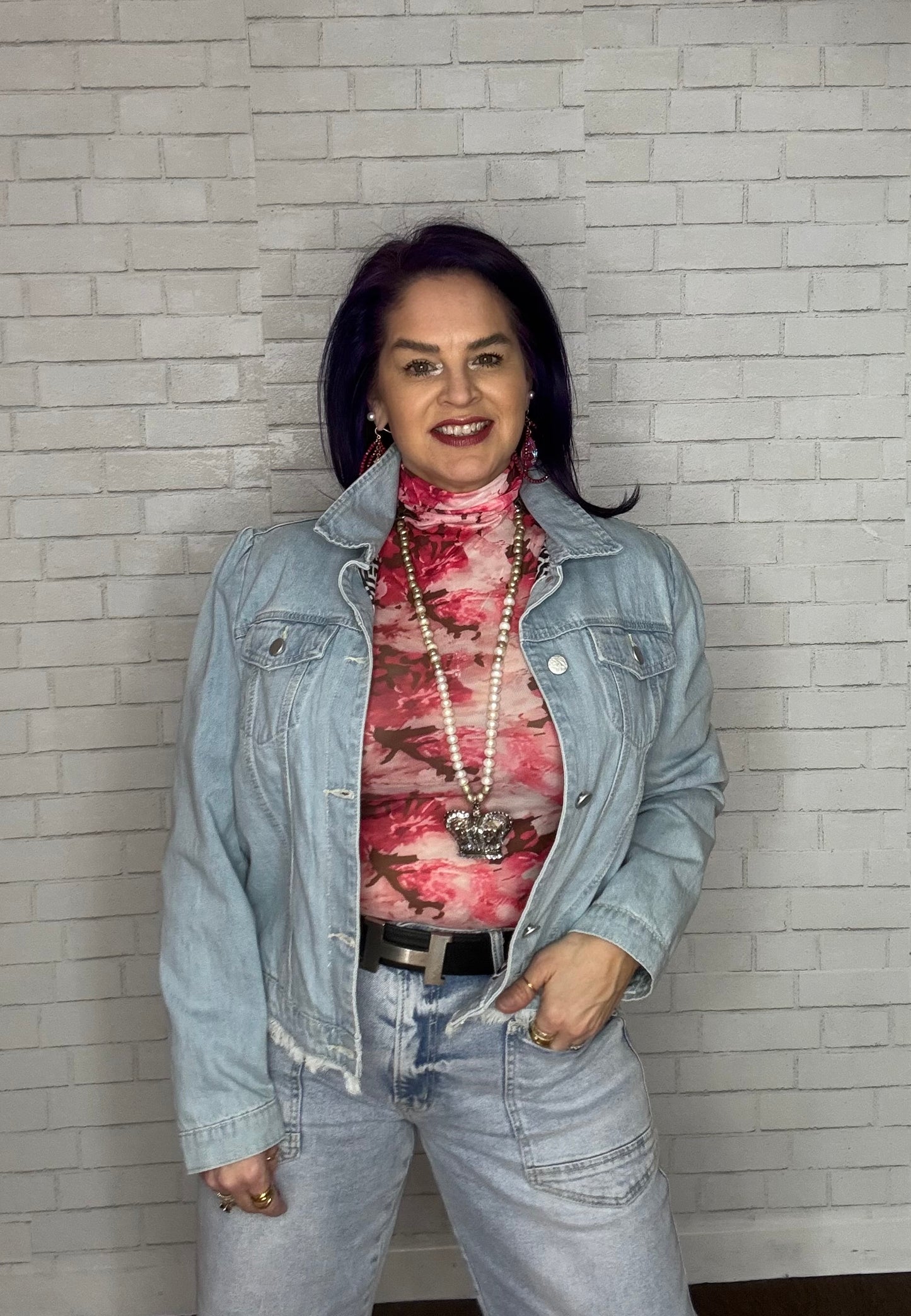 Pink Floral Mesh Top