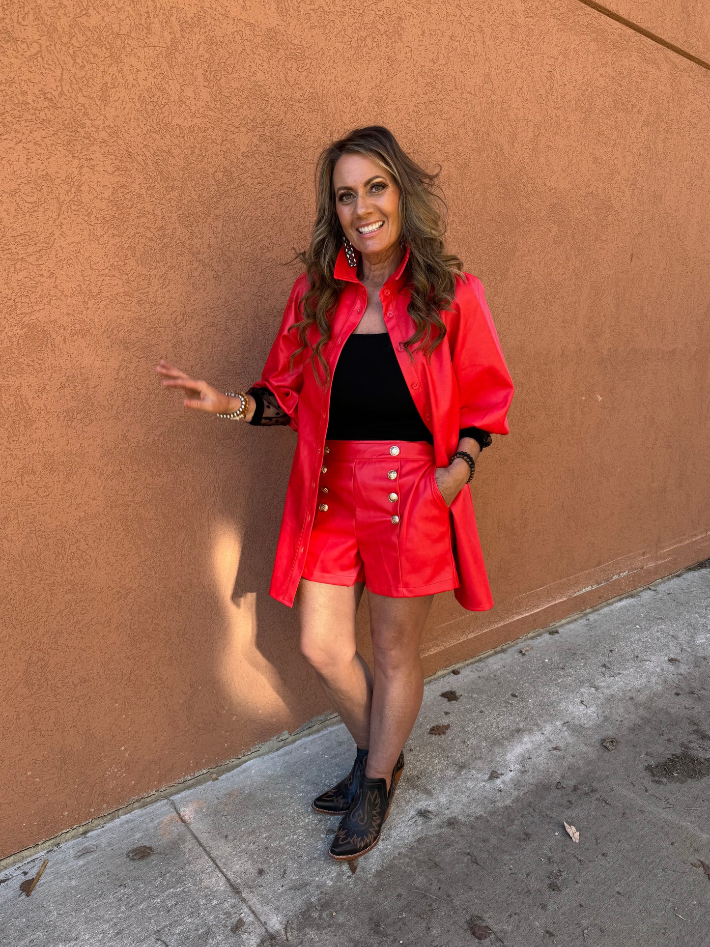 Faux Leather High-Waisted Button Shorts