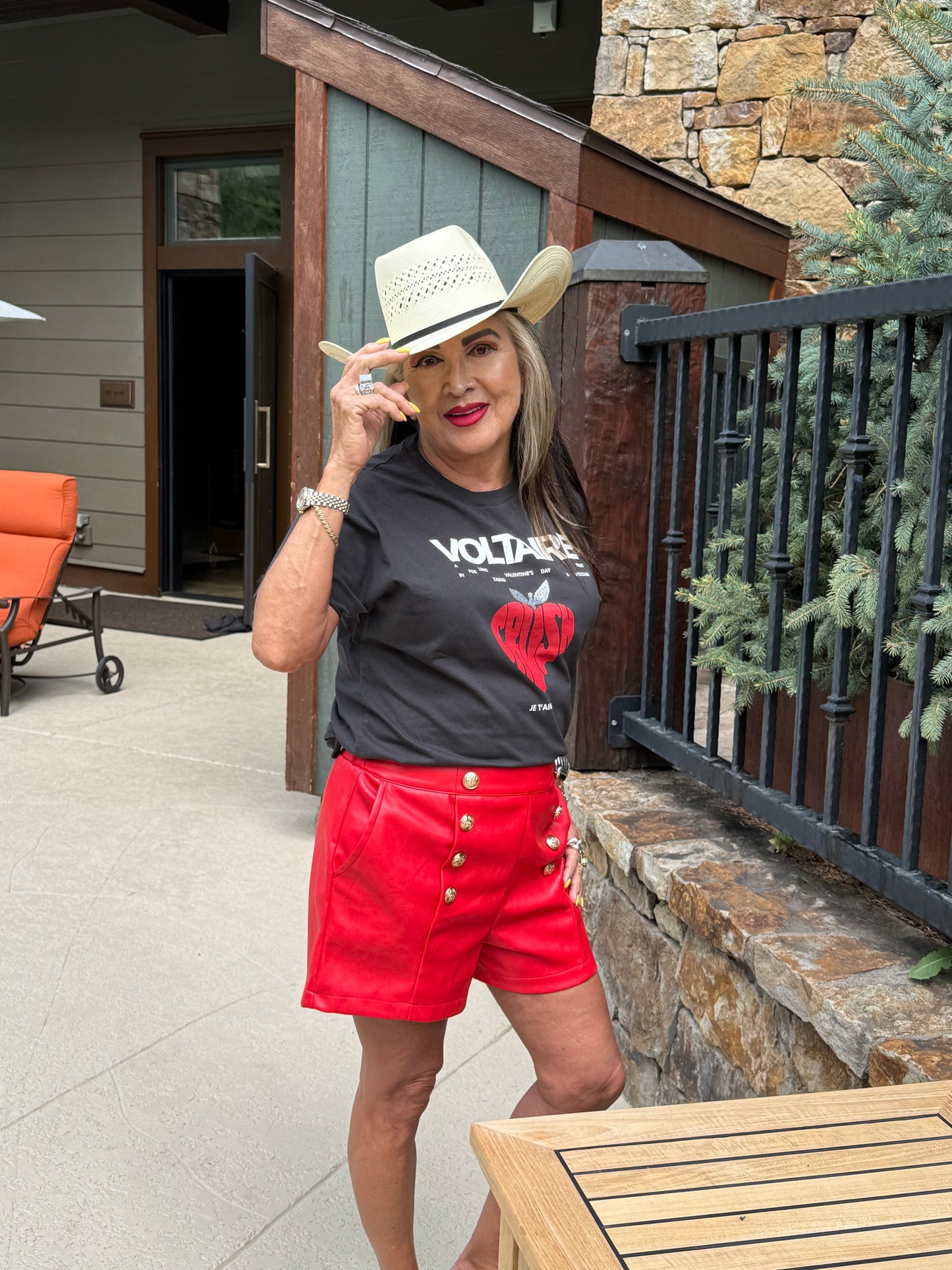 Faux Leather High-Waisted Button Shorts