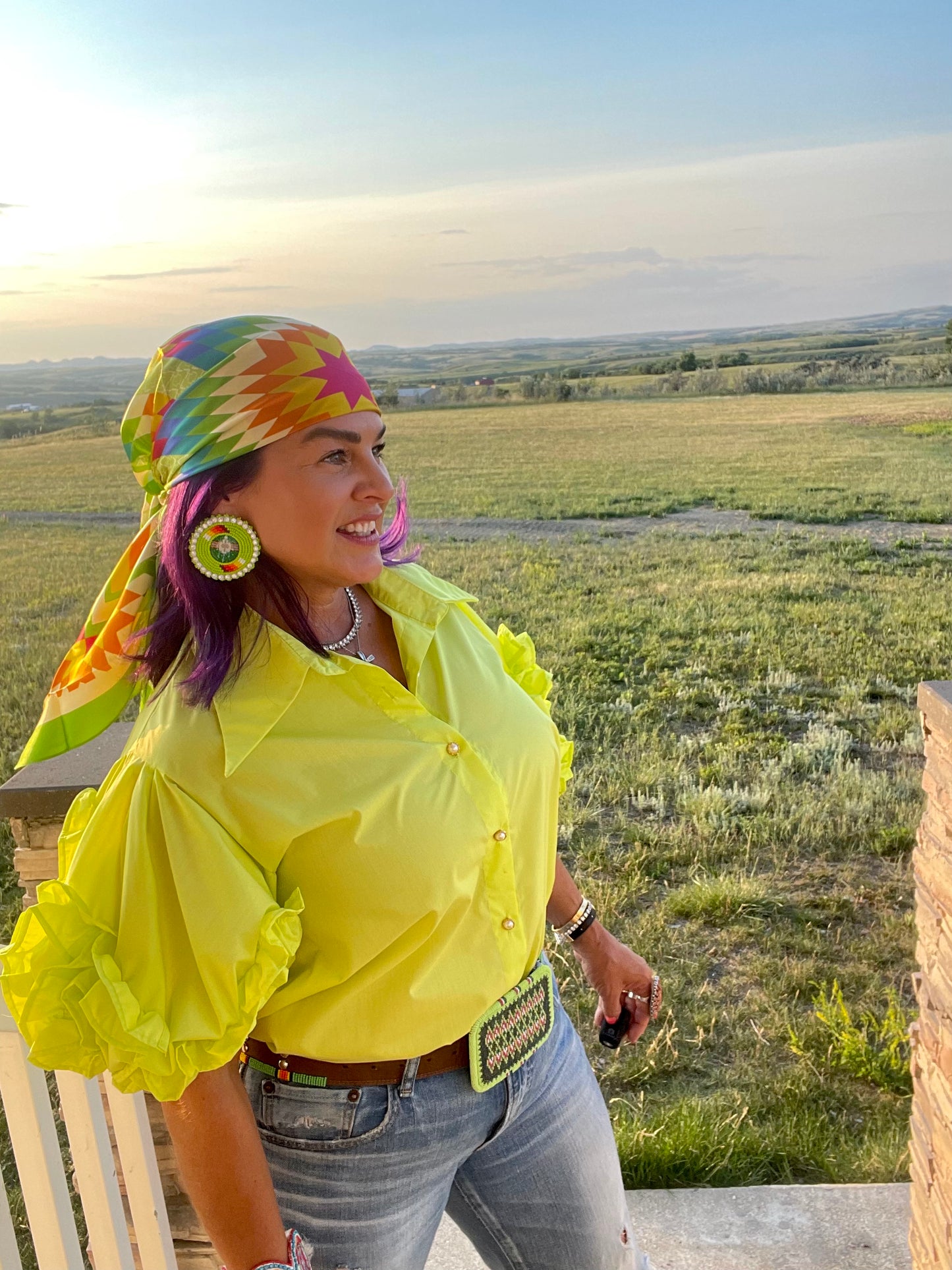 Neon Beaded Earrings With Turtle Center