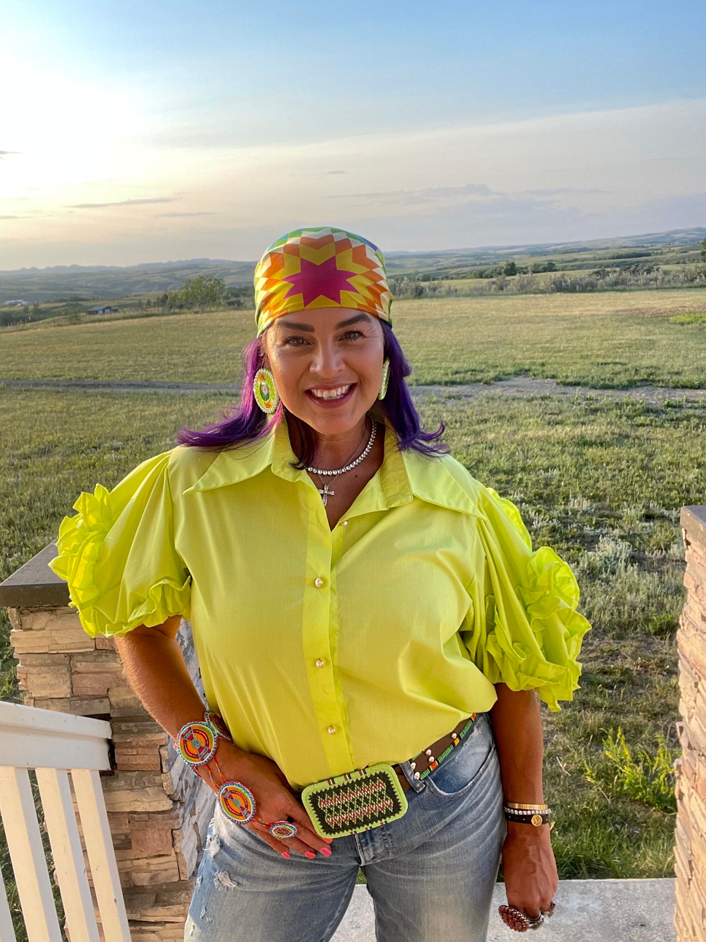 Neon Beaded Earrings With Turtle Center