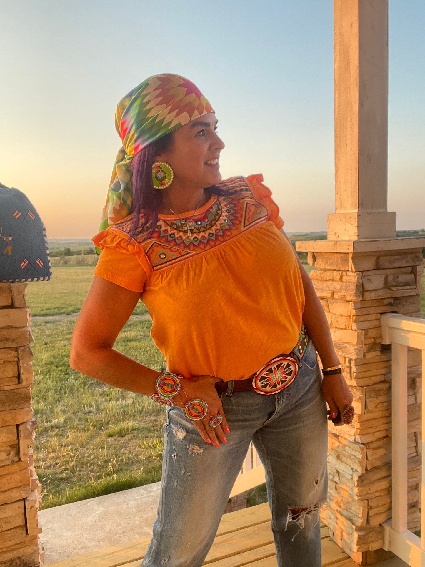 Neon Beaded Earrings With Turtle Center
