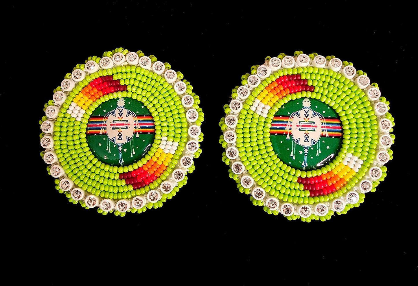 Neon Beaded Earrings With Turtle Center