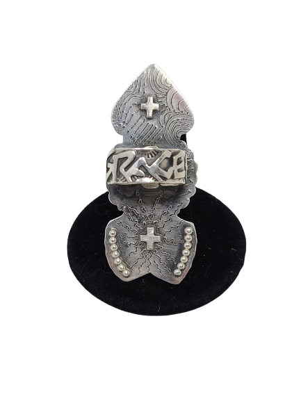 3 Tier Arrow Ring w/Nickels & Turquoise Stone