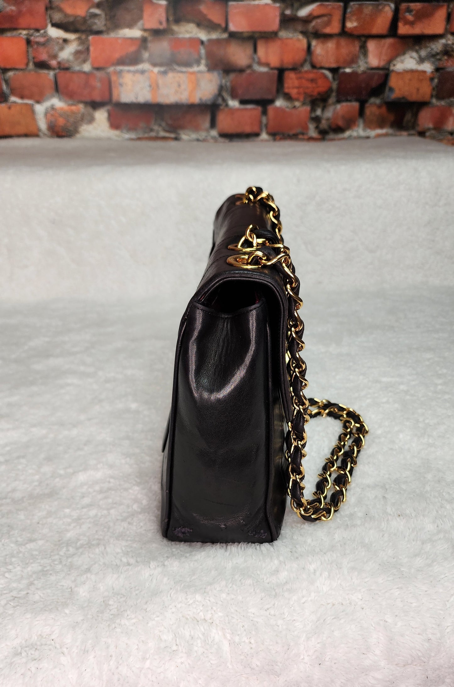 Pre-Loved Chanel Black Vertical Lambskin Flap Jumbo Bag