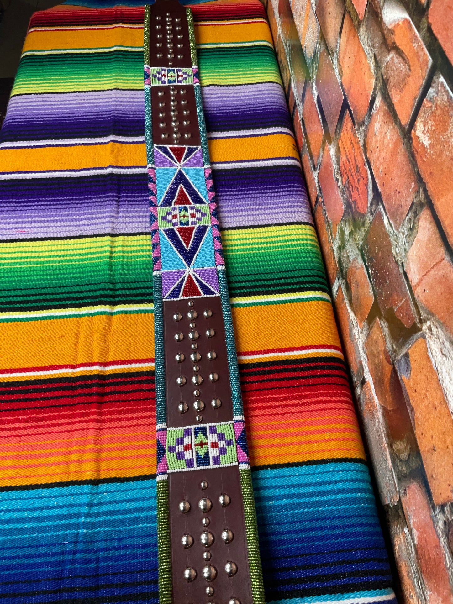 Crow Beaded Leather Belt