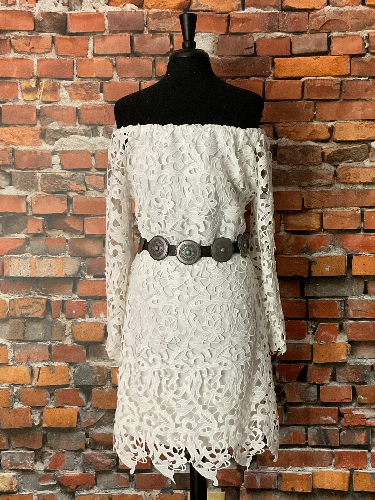 Dress with Open Lace Bell Sleeves