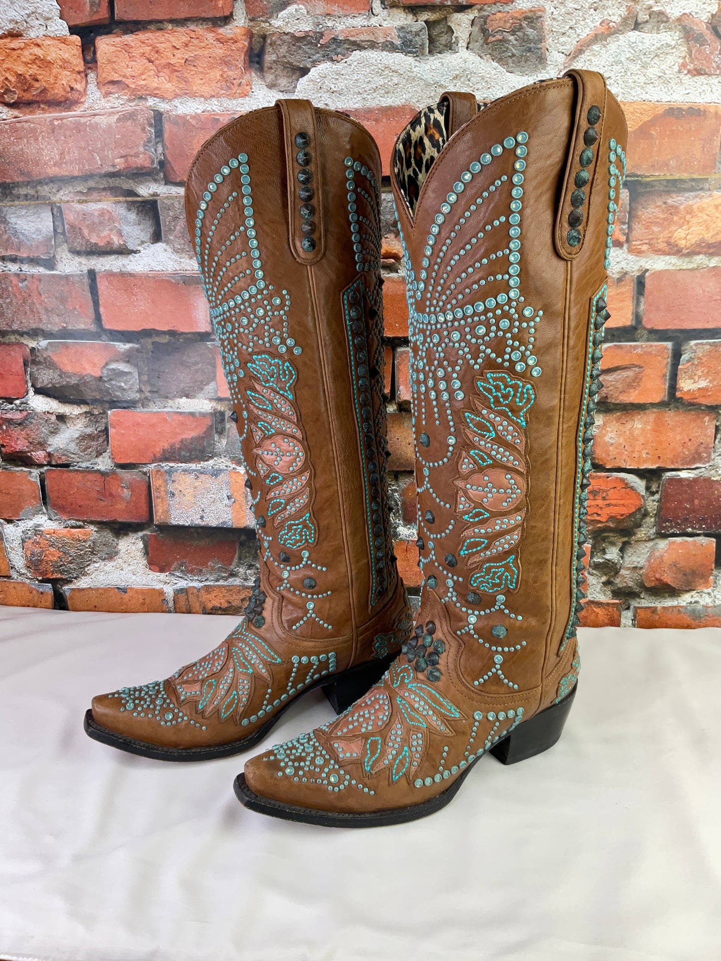 Victoria Spiked Cognac Boots