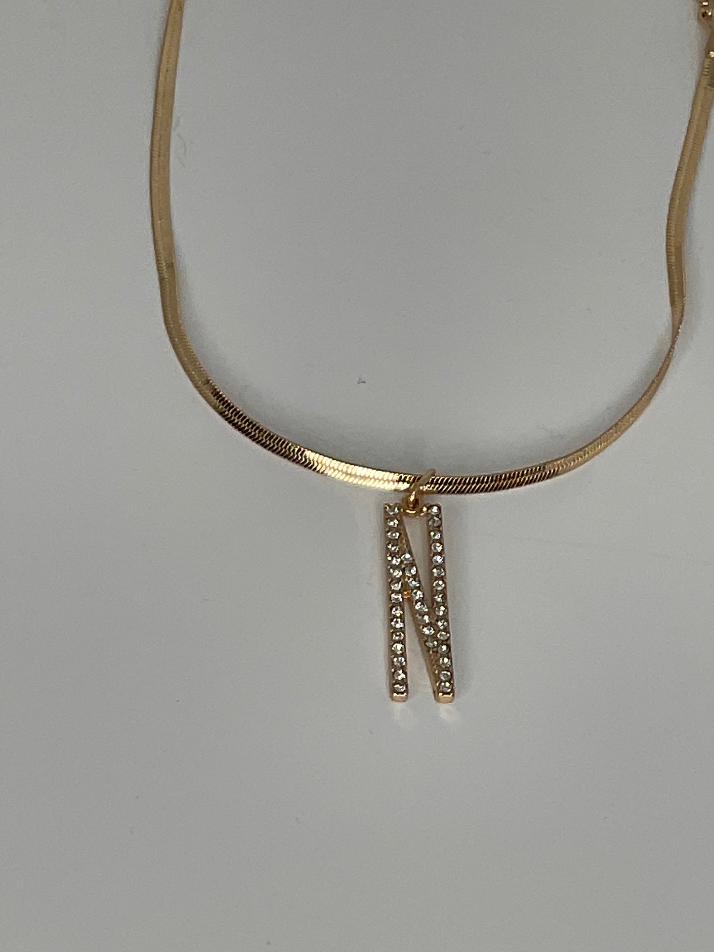 Rhinestone Initial on Snake Chain Necklace (Variety)