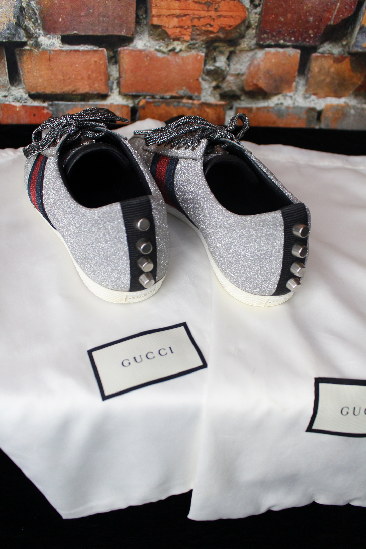 Pre-Loved Gucci Web Sneaker with Studs