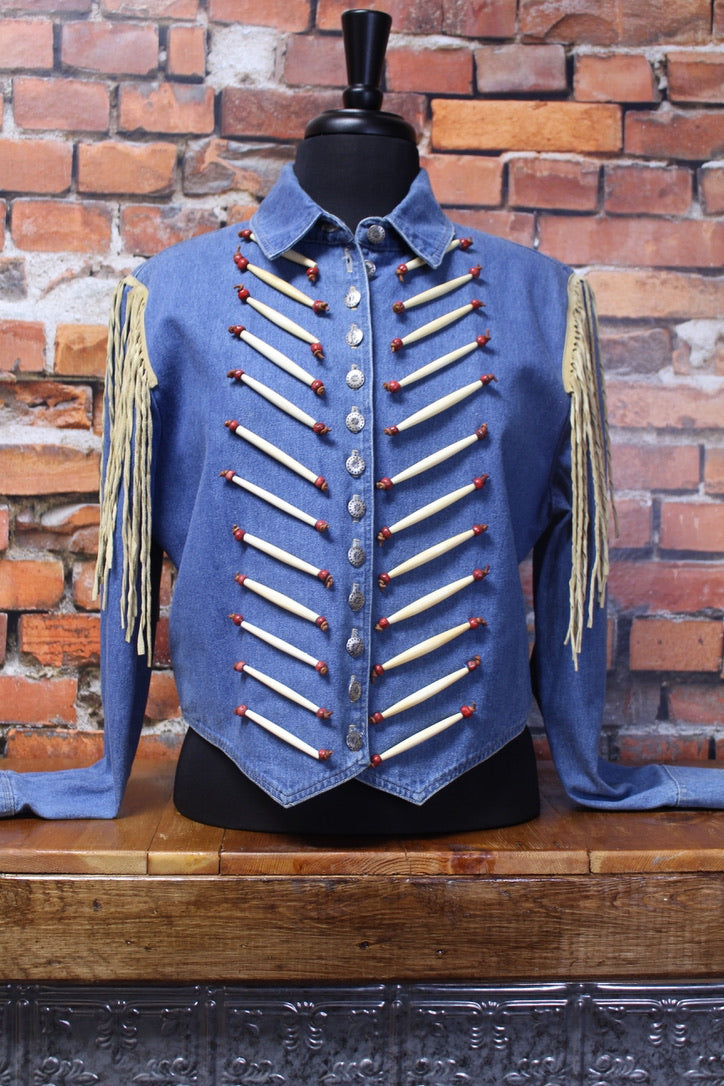 Denim Jacket with Hair Pipe Bones