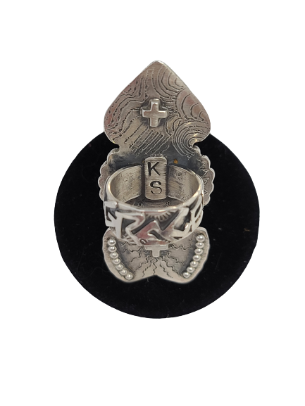 3 Tier Arrow Ring w/Nickels & Turquoise Stone