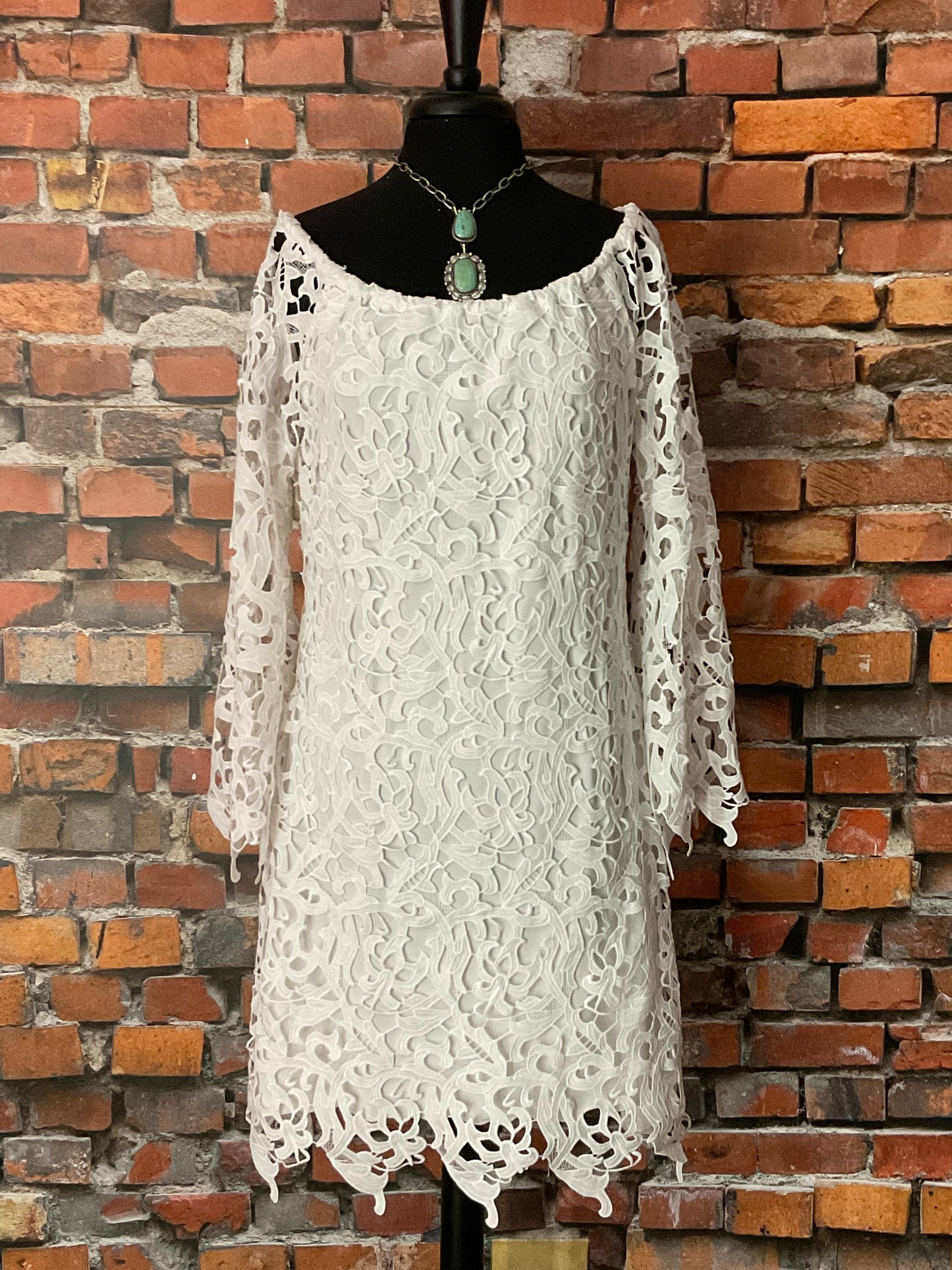 Dress with Open Lace Bell Sleeves