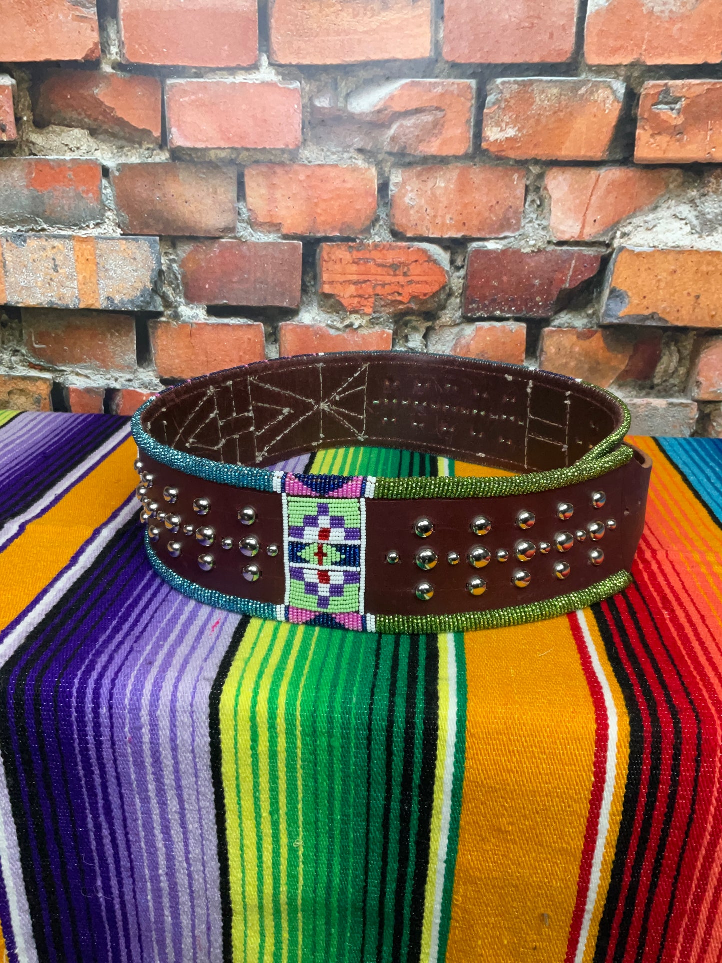 Crow Beaded Leather Belt
